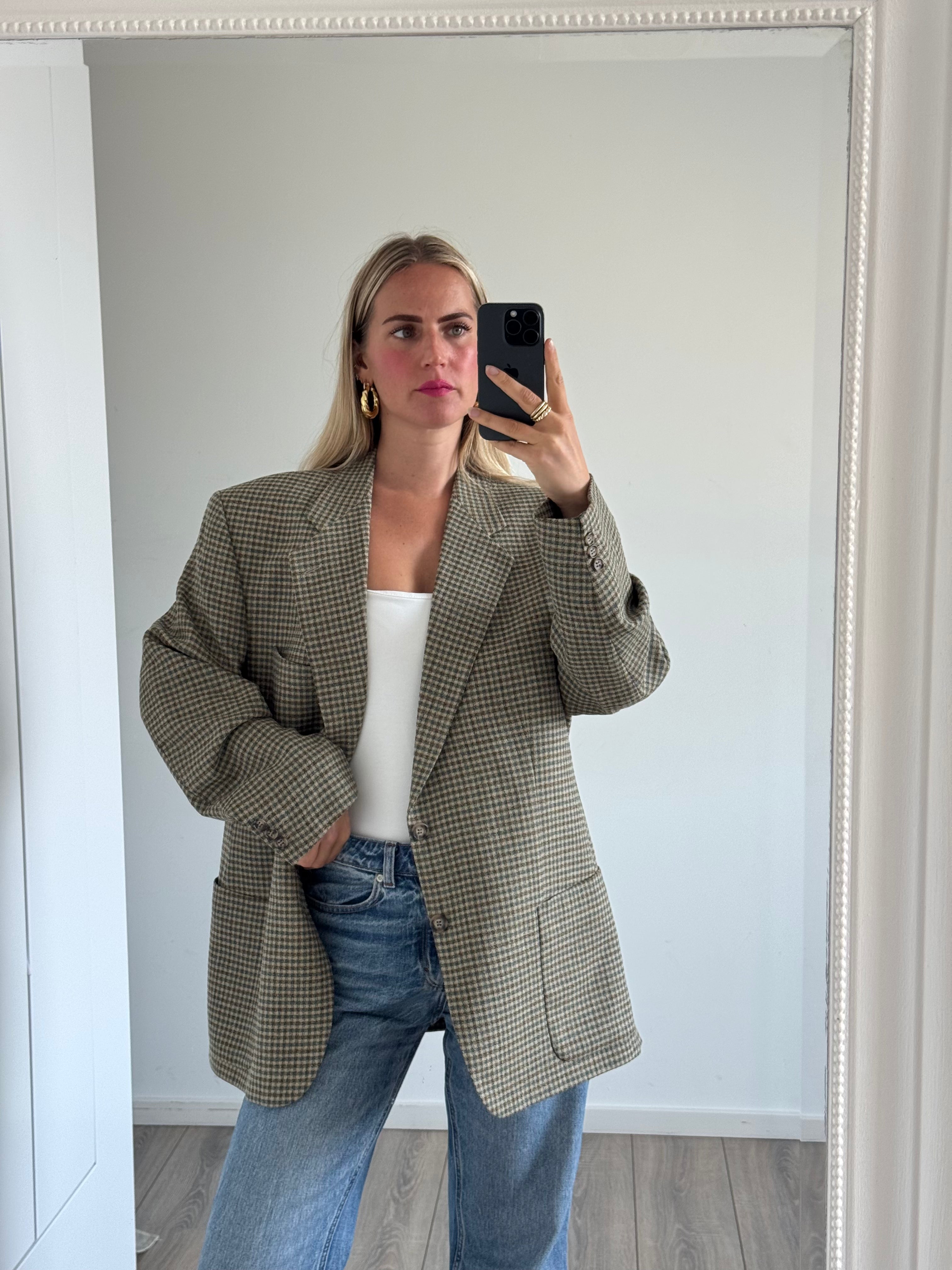 Grey Beige Checked Vintage Blazer