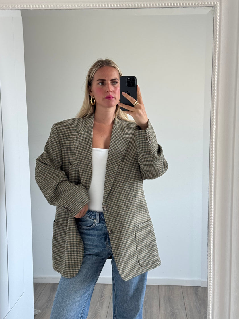 Grey Beige Checked Vintage Blazer