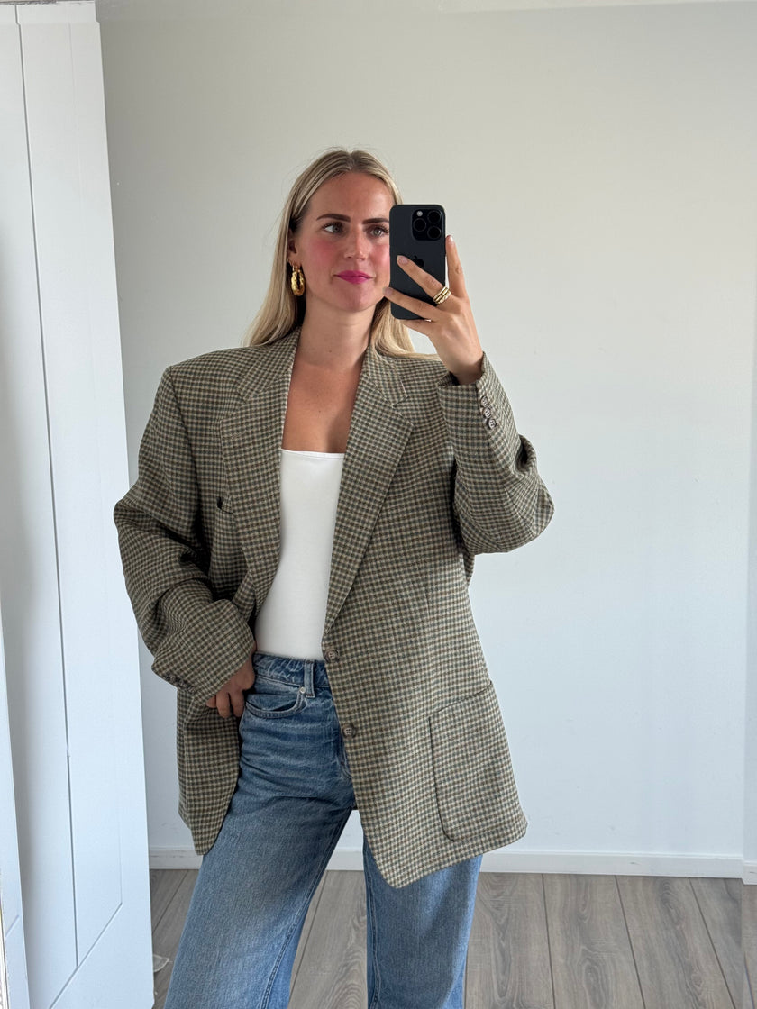 Grey Beige Checked Vintage Blazer