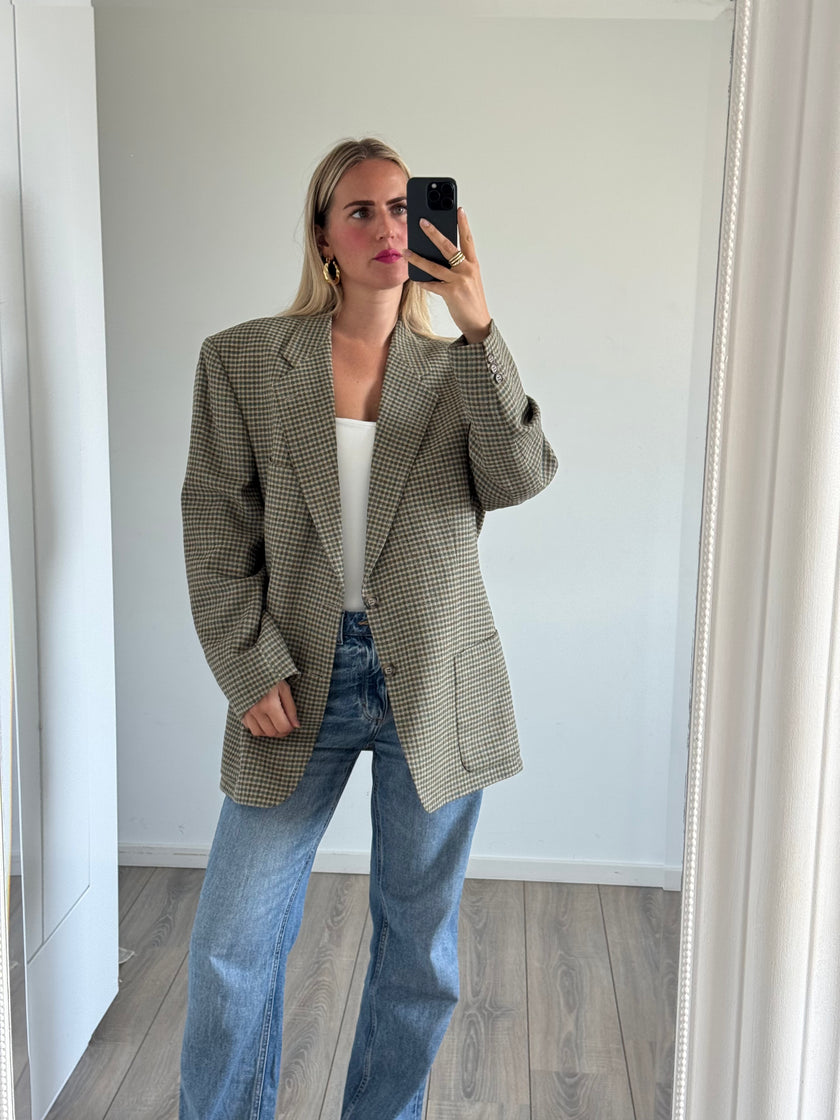 Grey Beige Checked Vintage Blazer