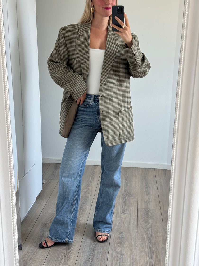 Grey Beige Checked Vintage Blazer