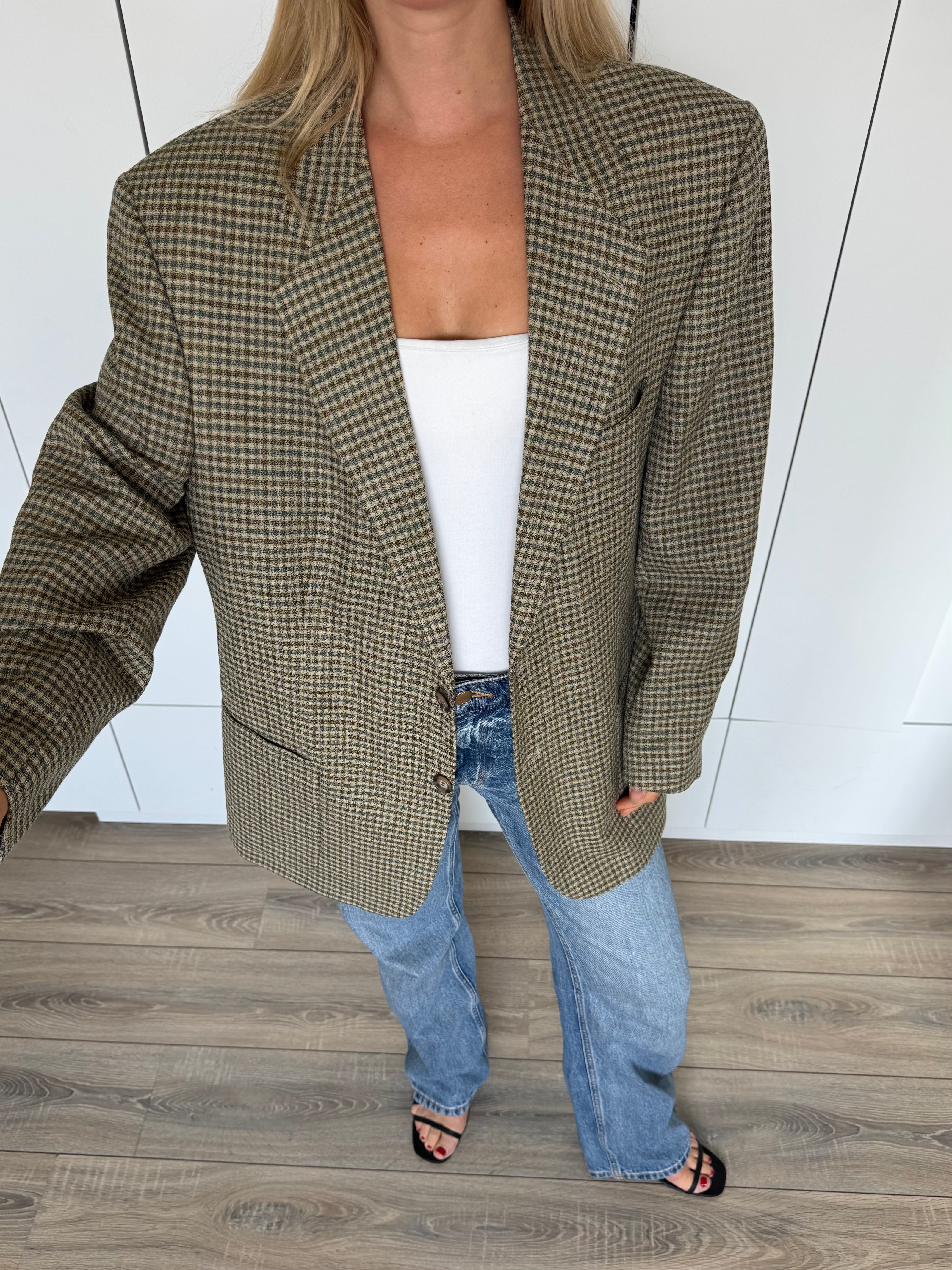 Grey Beige Checked Vintage Blazer