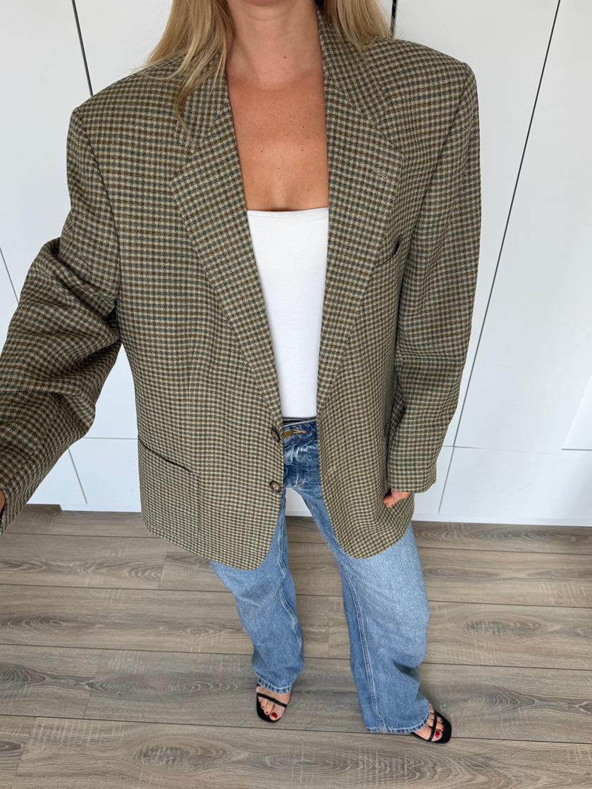 Grey Beige Checked Vintage Blazer