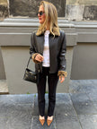 Black Leather Jacket with Leopard Trim