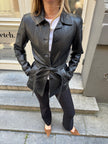 Fitted Black Leather Vintage Jacket with Belt