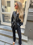 Fitted Black Leather Vintage Jacket with Belt