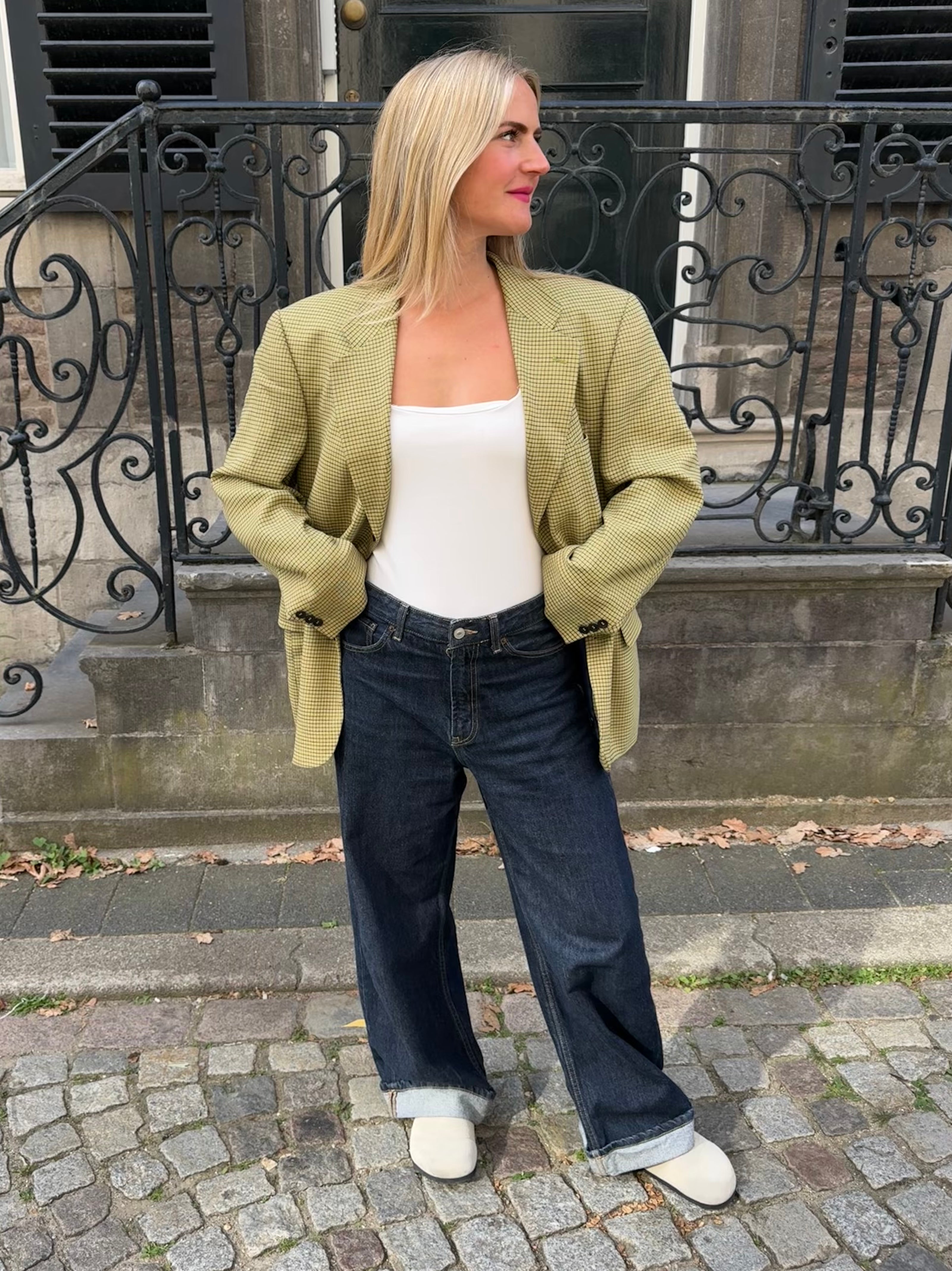 Khaki Green Checked Vintage Blazer