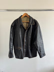 Distressed & Black Buttoned Oversized Leather Jacket