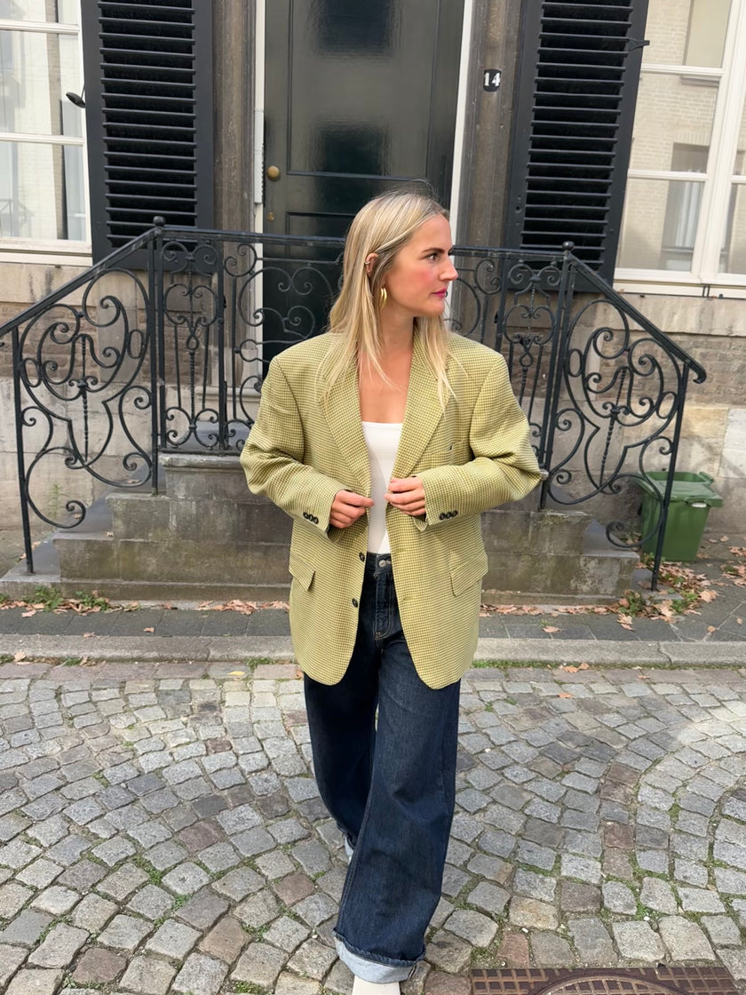 Khaki Green Checked Vintage Blazer