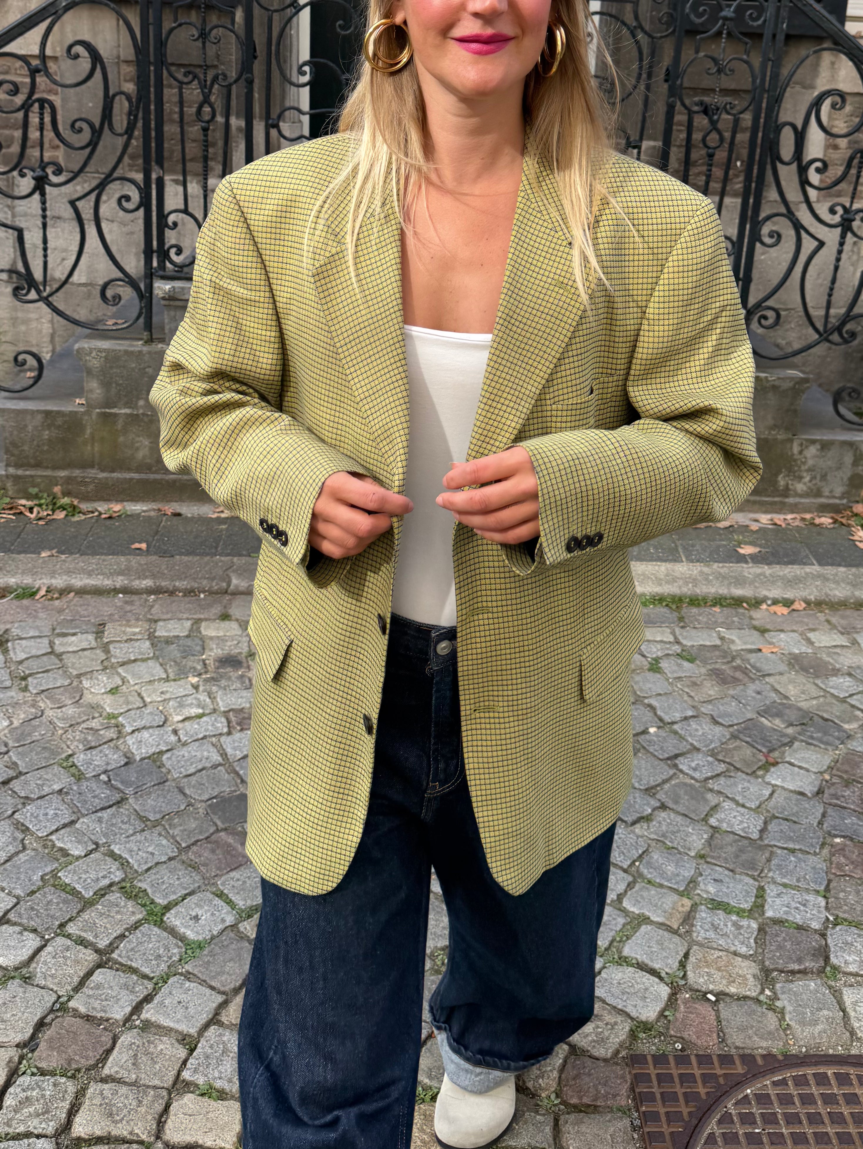 Khaki Green Checked Vintage Blazer