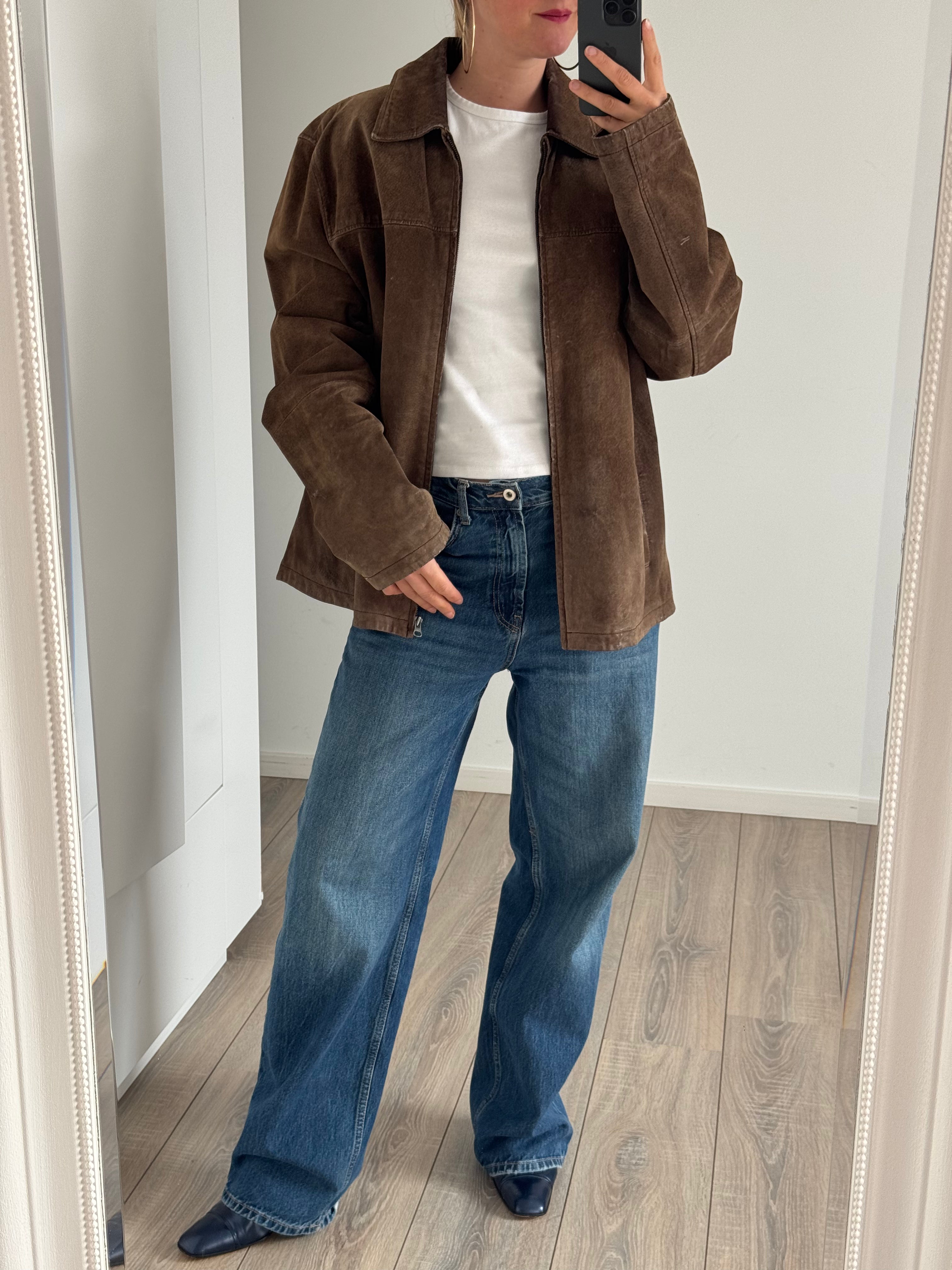 Beige/brown Oversized Suede Vintage Jacket