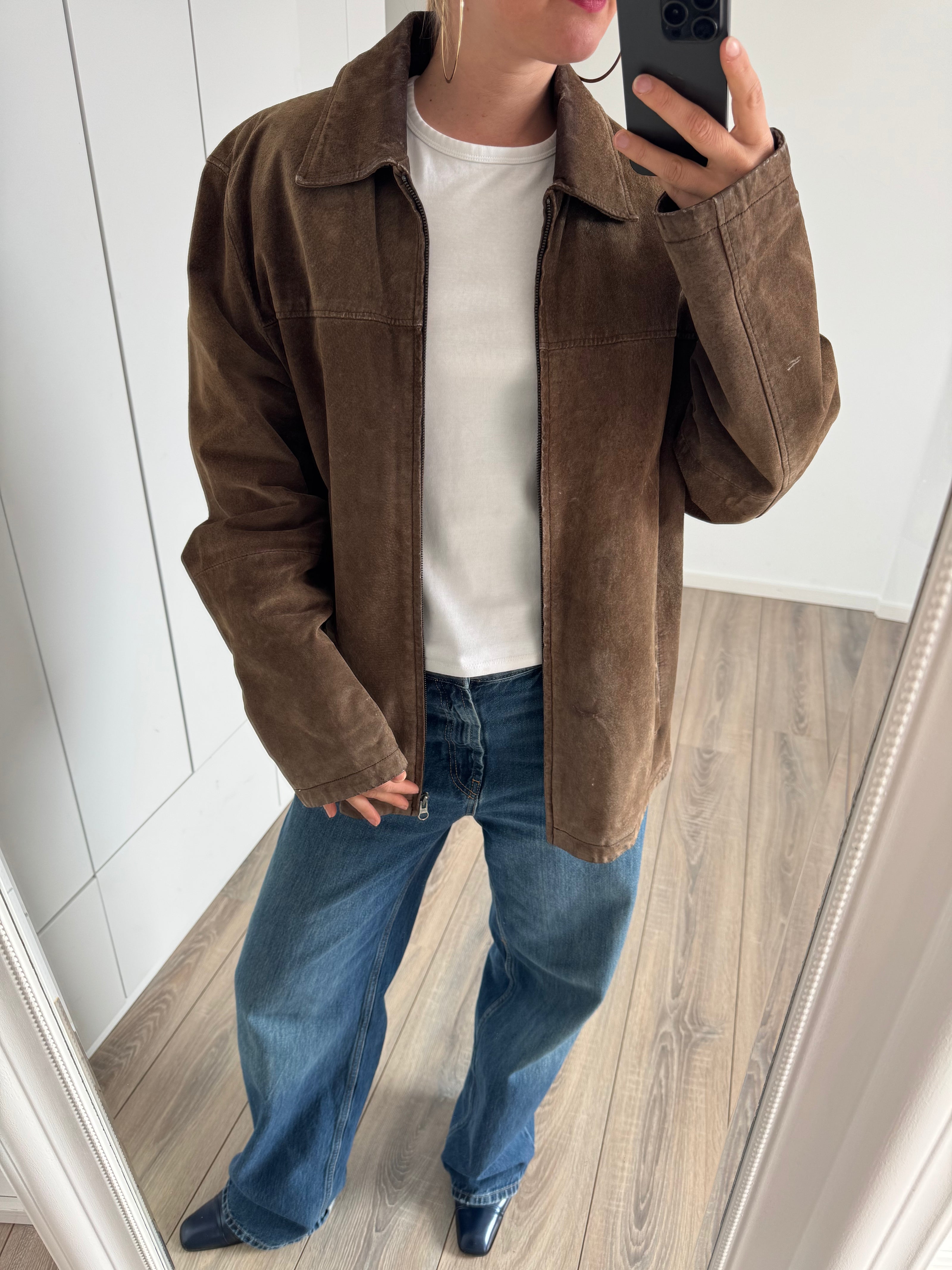 Beige/brown Oversized Suede Vintage Jacket