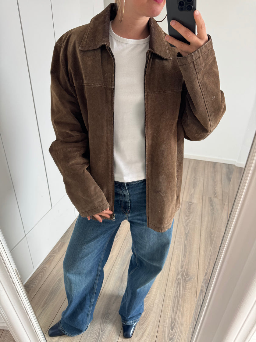 Beige/brown Oversized Suede Vintage Jacket
