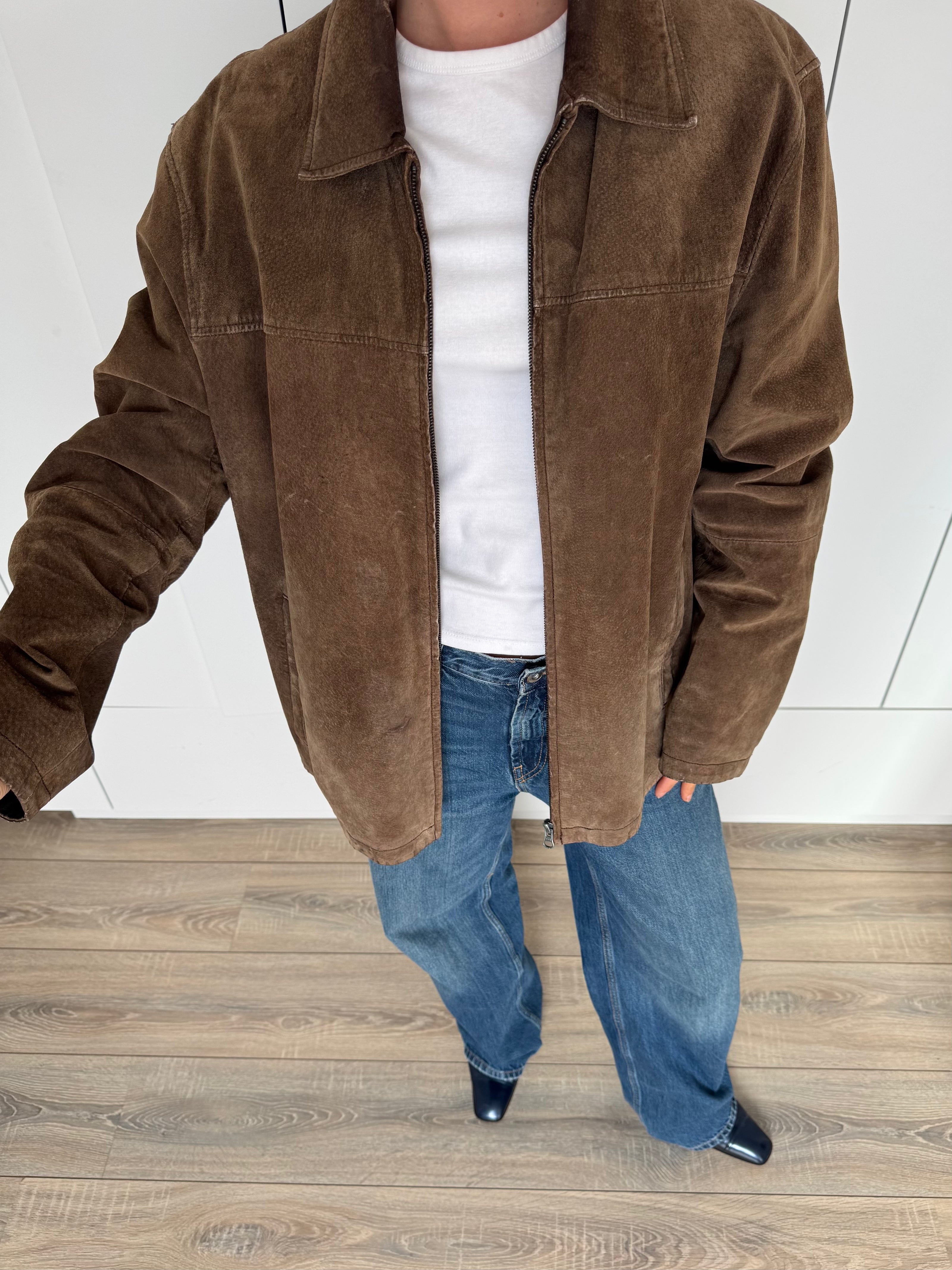 Beige/brown Oversized Suede Vintage Jacket