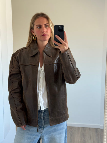 Light Brown Oversized Leather Jacket