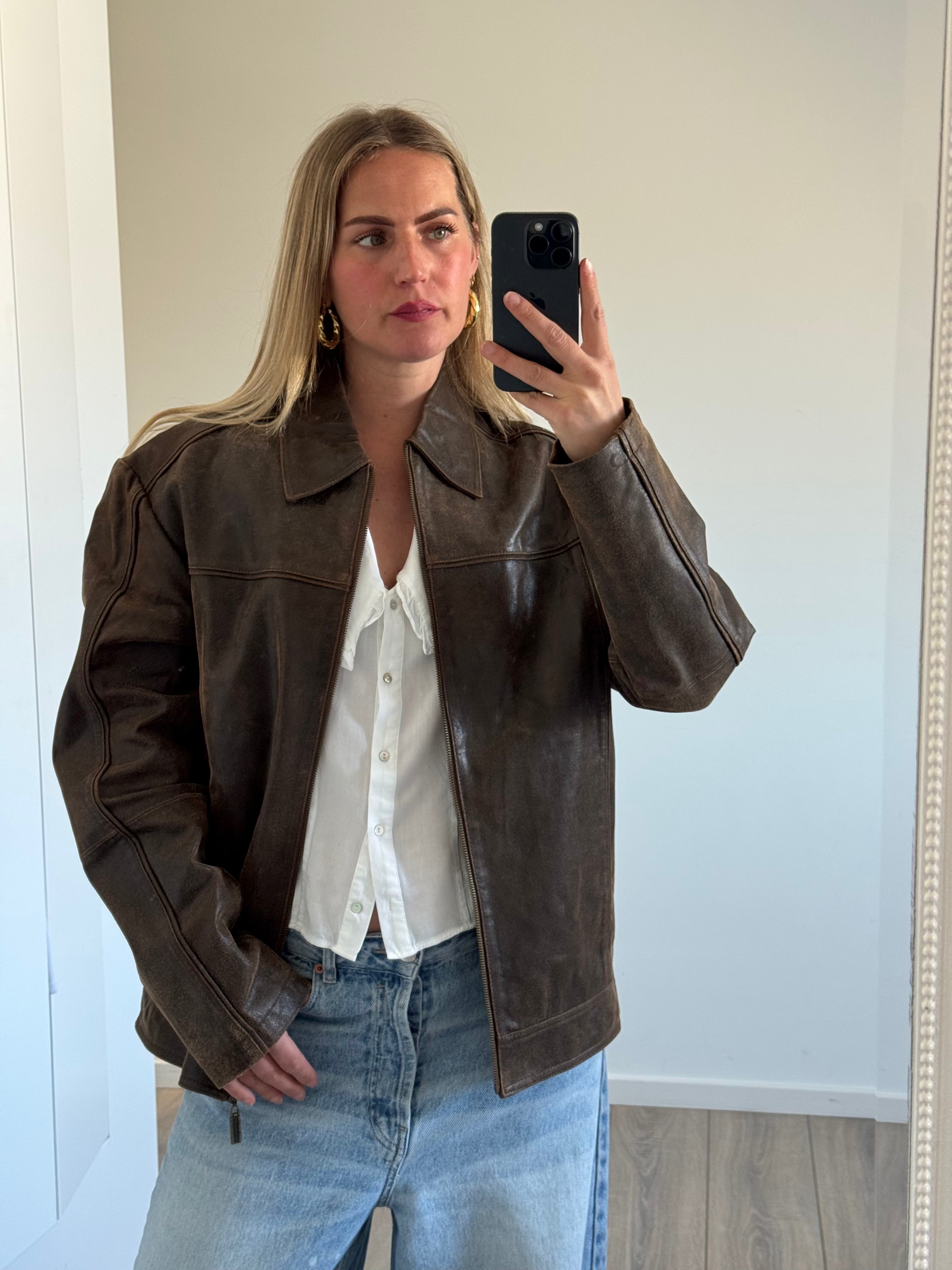Light Brown Oversized Leather Jacket