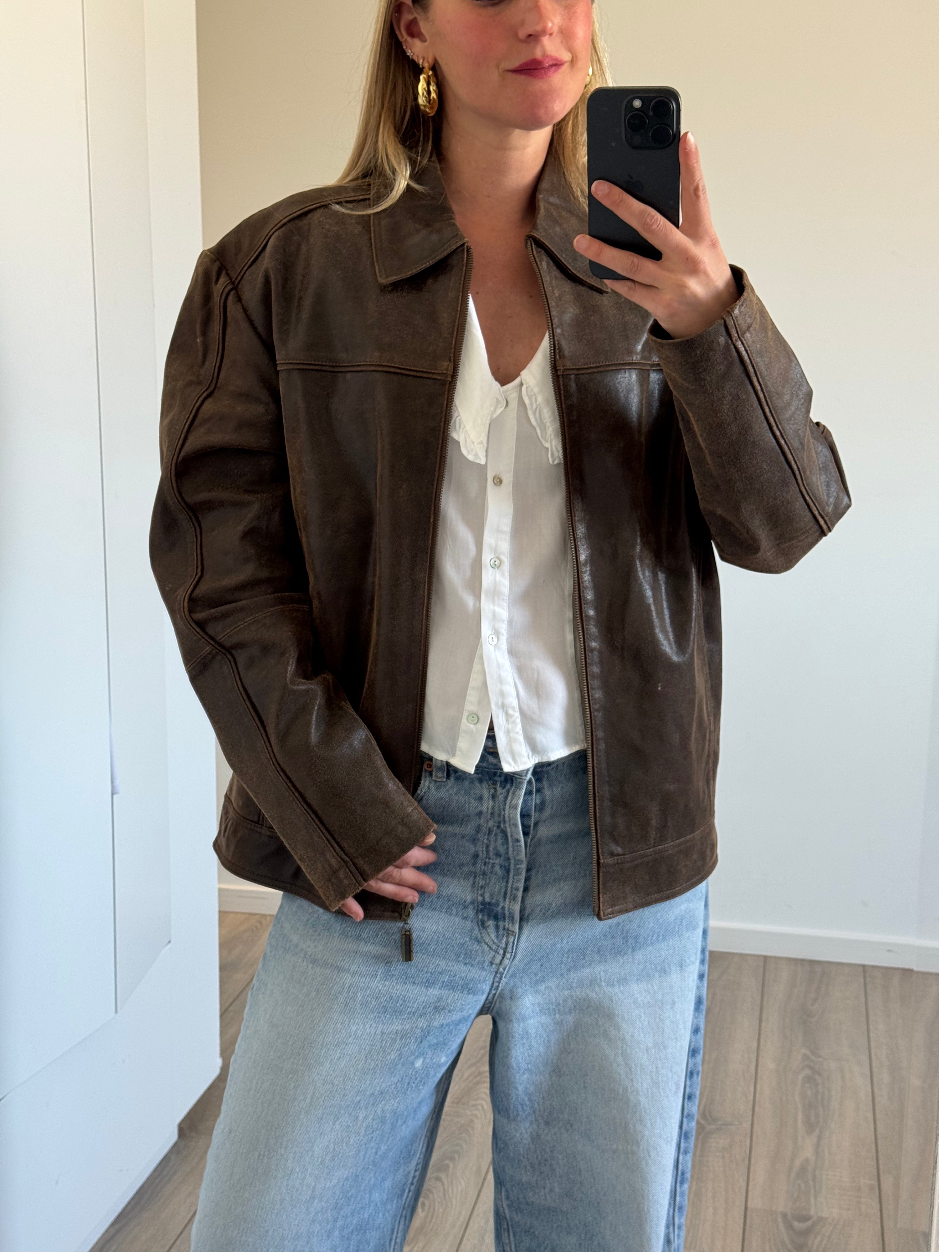 Light Brown Oversized Leather Jacket