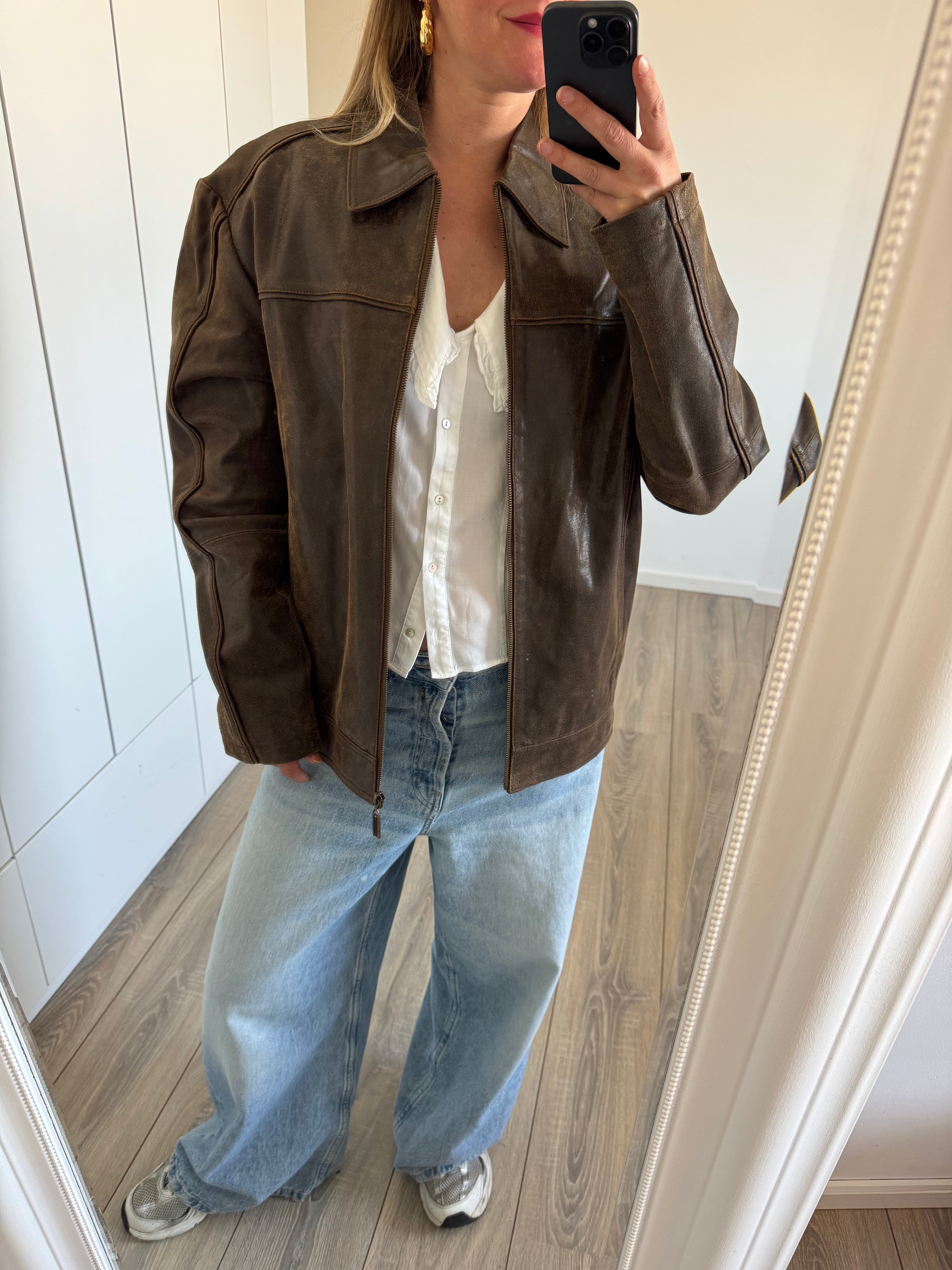 Light Brown Oversized Leather Jacket