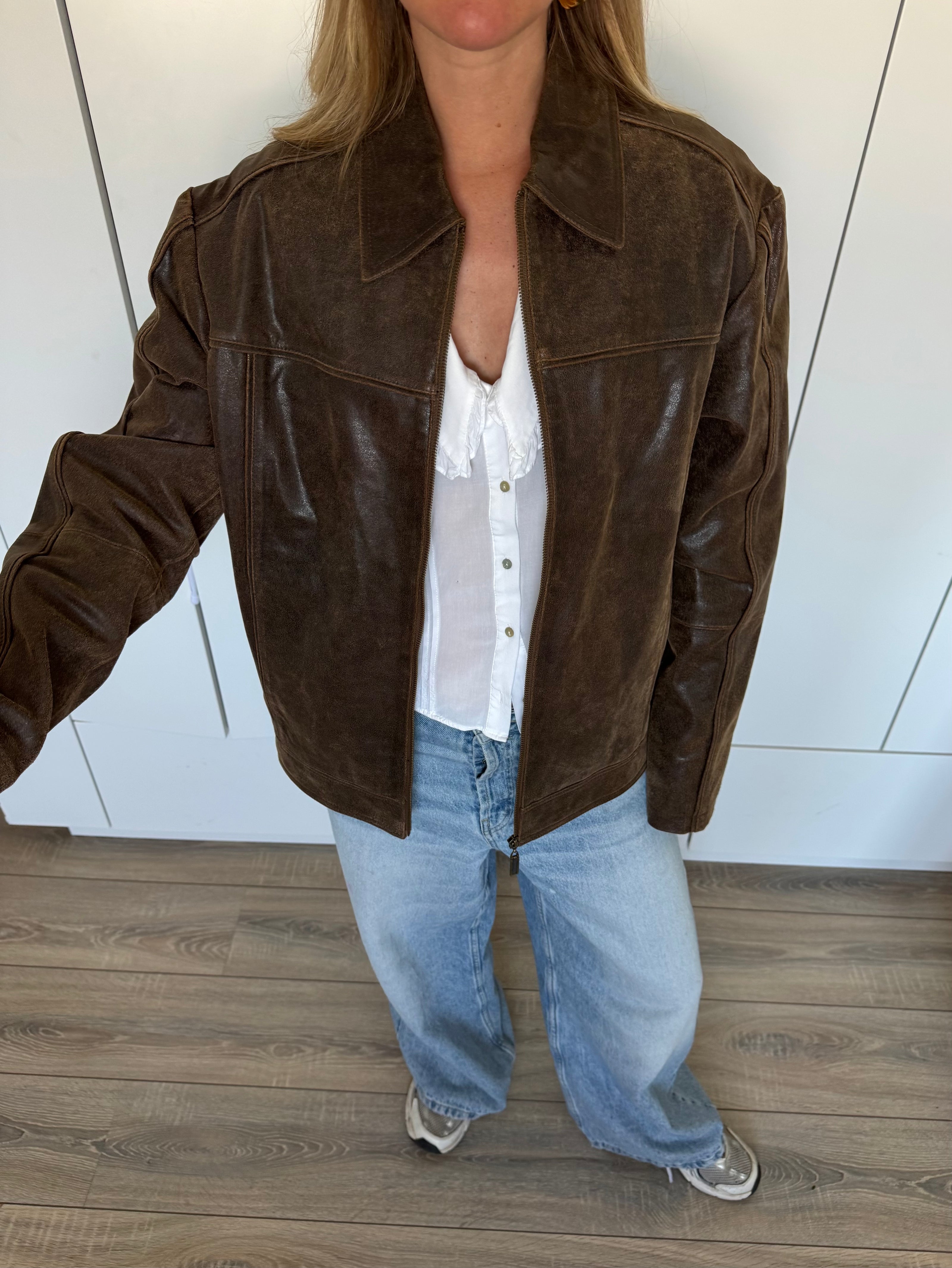 Light Brown Oversized Leather Jacket