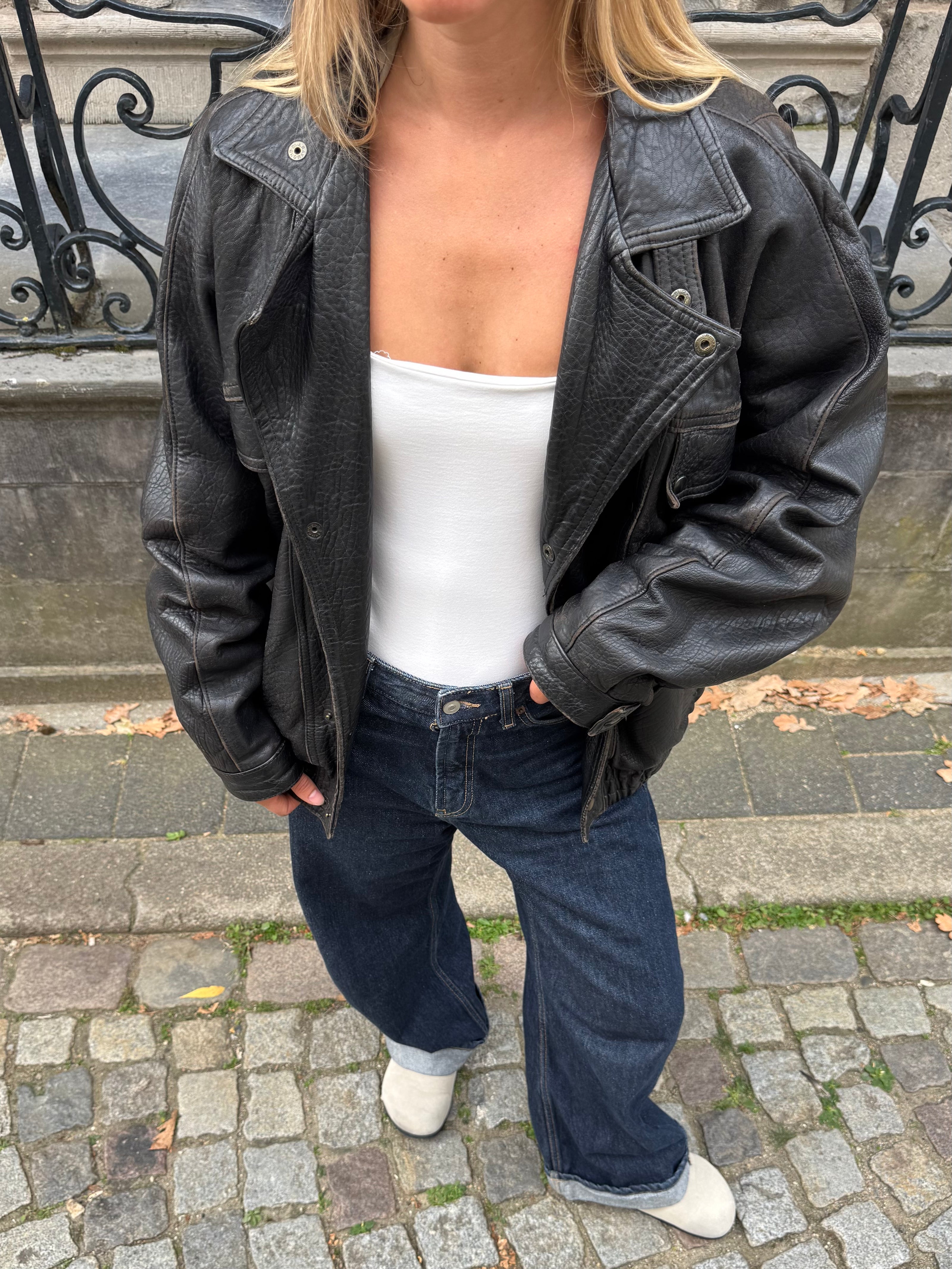 90s Black Leather Bomber