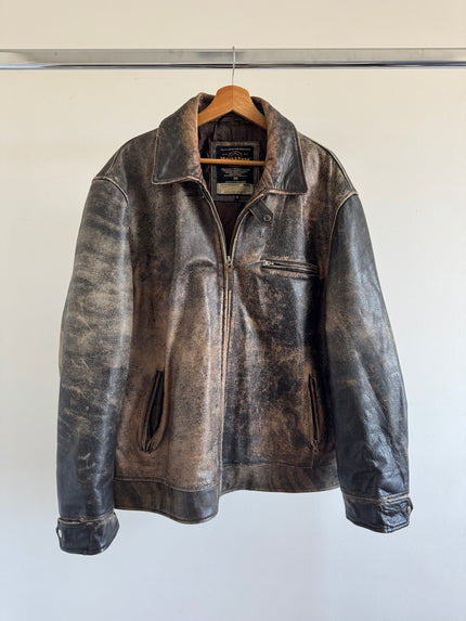 Distressed Oversized Vintage Black/Brown Leather Jacket