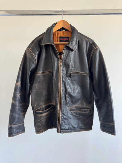 Distressed / Worn Oversized Vintage Black Leather Jacket
