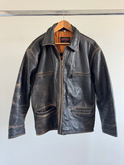 Distressed / Worn Oversized Vintage Black Leather Jacket