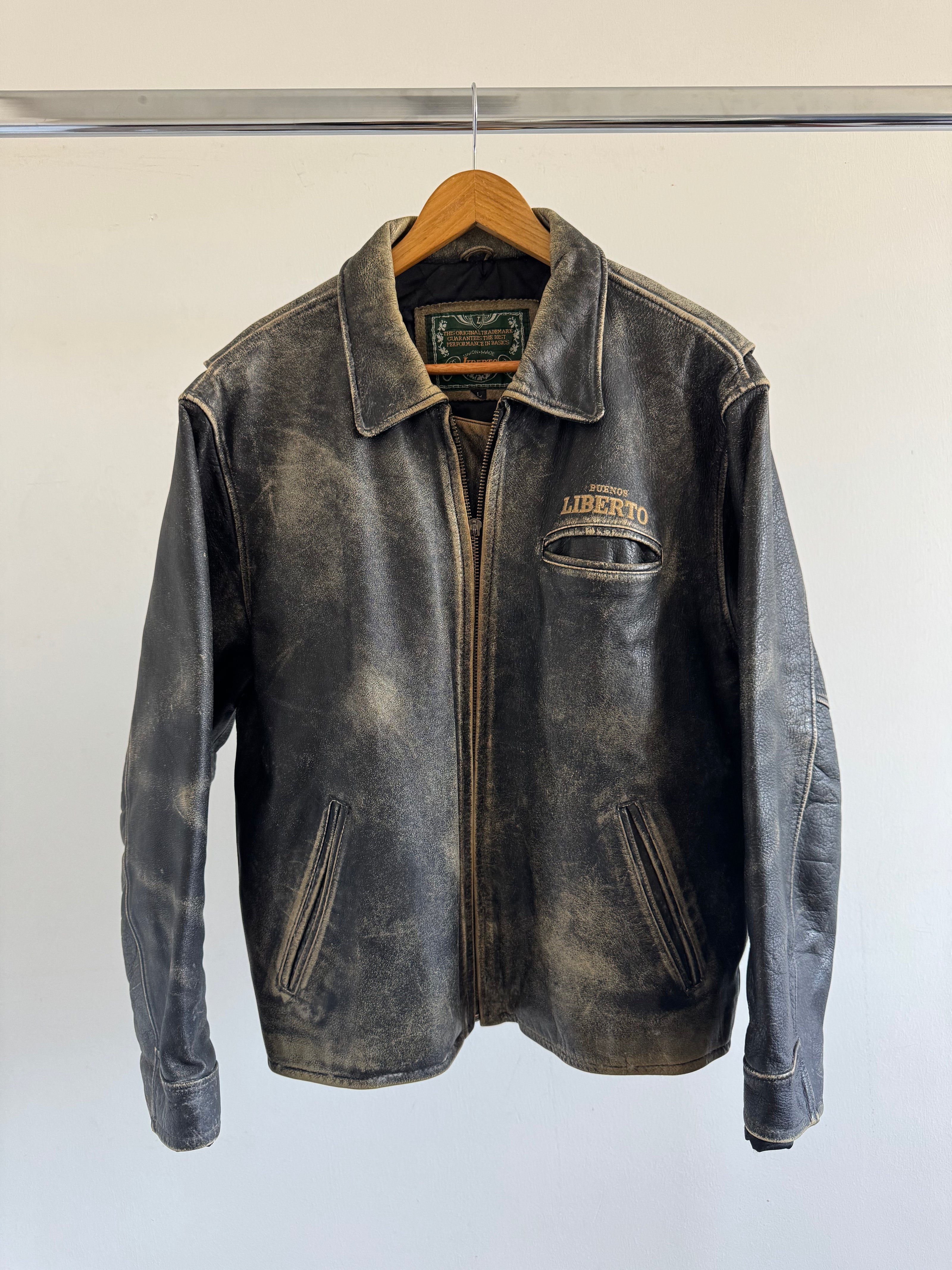 Grey/Black/Cream Distressed Leather Vintage Jacket