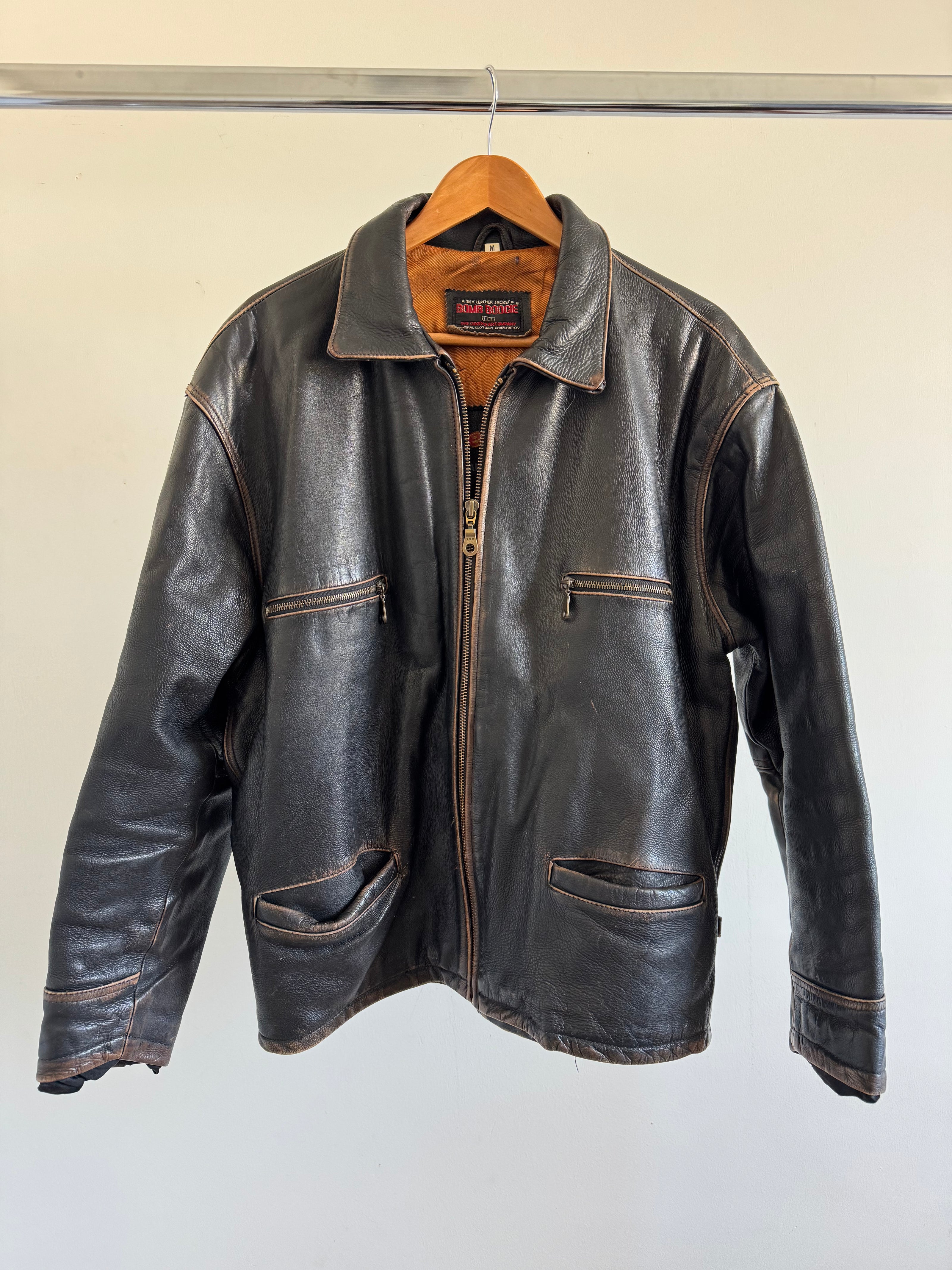 Faded/Distressed Oversized Vintage Black Leather Jacket