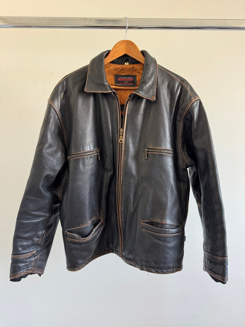 Faded/Distressed Oversized Vintage Black Leather Jacket