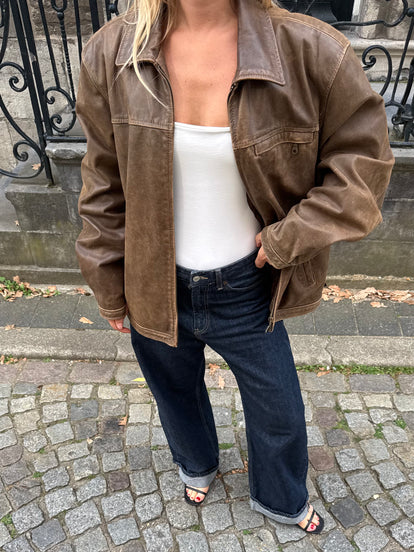 Light Brown Oversized Leather Jacket