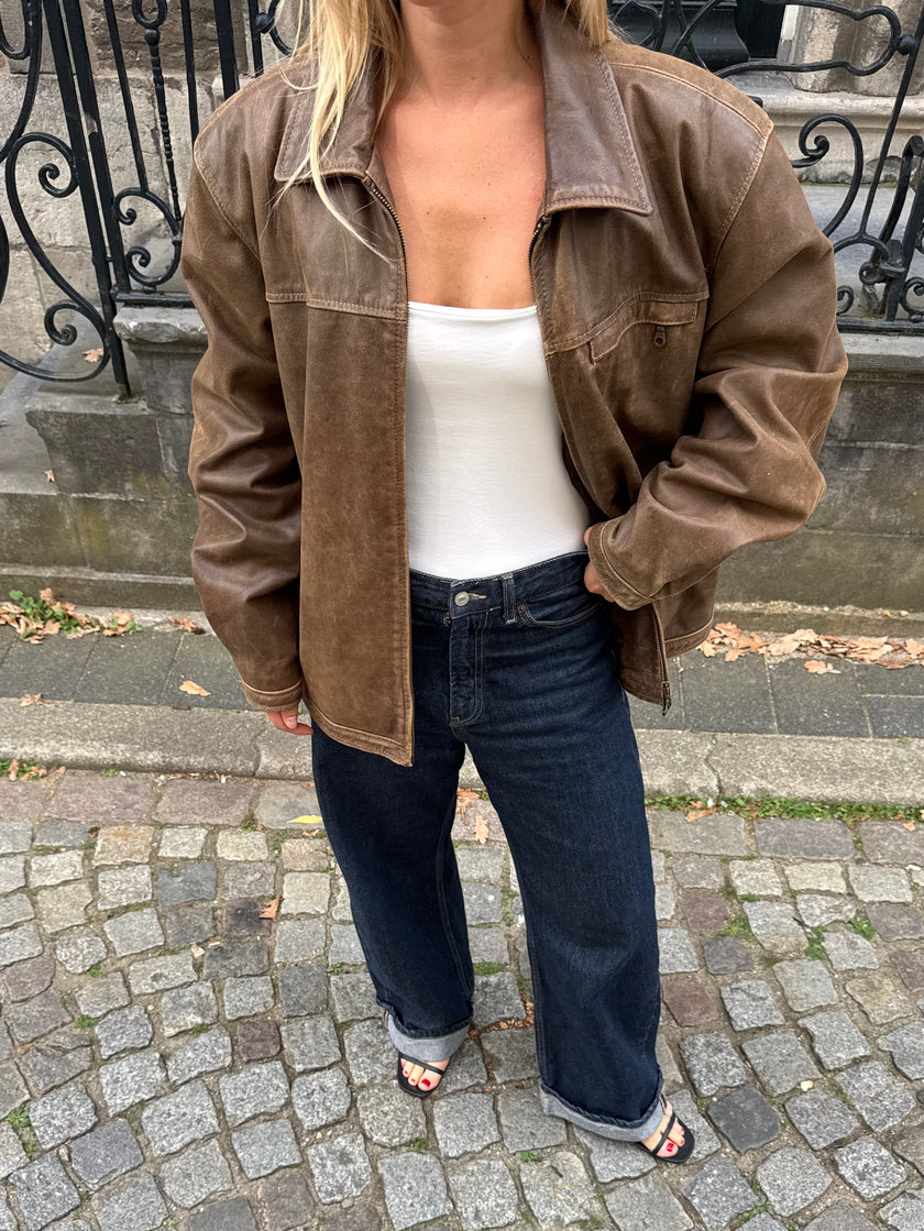 Light Brown Oversized Leather Jacket