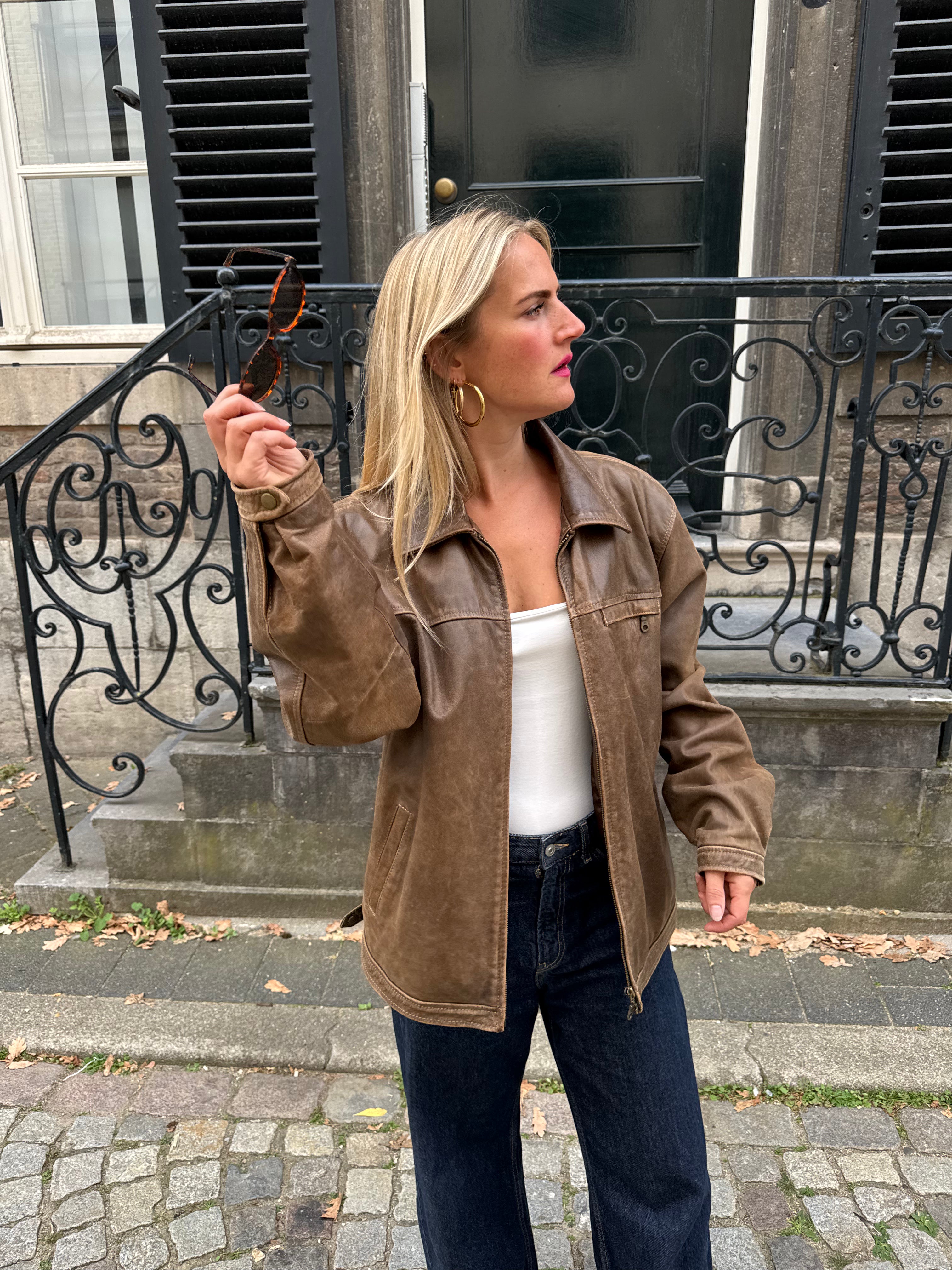 Light Brown Oversized Leather Jacket