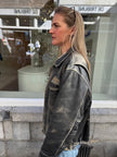 Grey/Black/Cream Distressed Leather Vintage Jacket