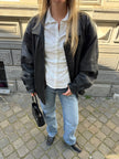 Black Leather 90s Vintage Bomber Jacket