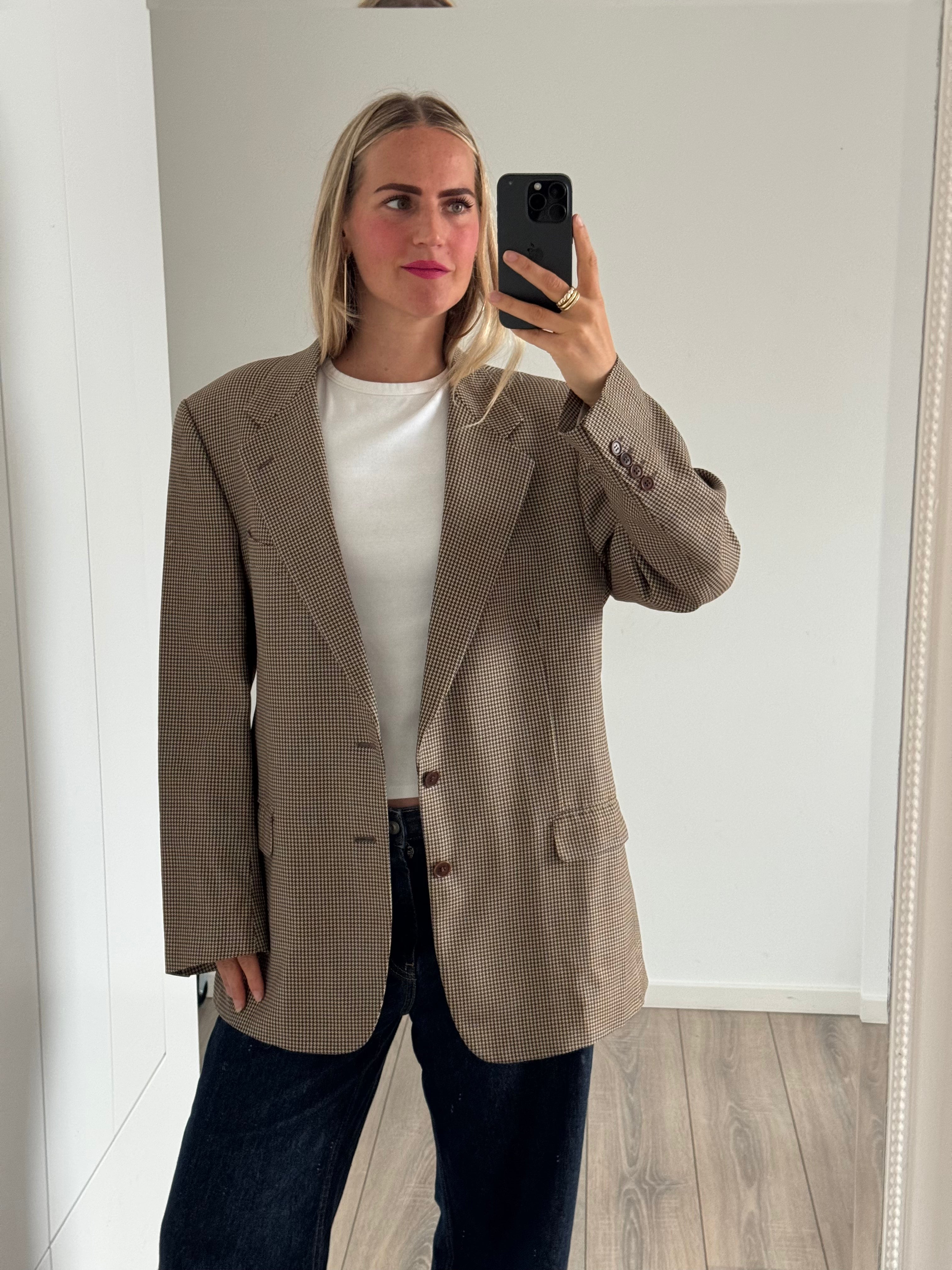 Brown Beige Checked Blazer