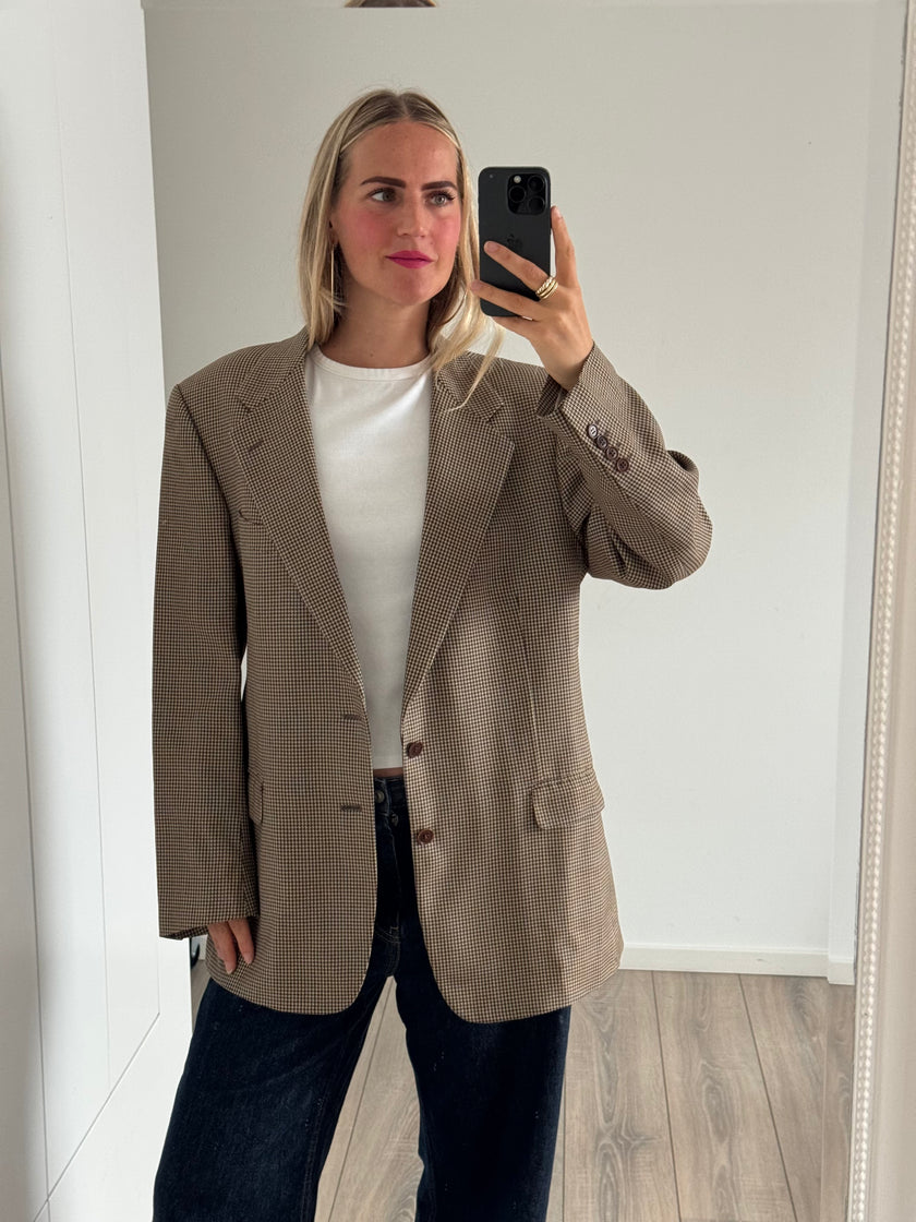 Brown Beige Checked Blazer