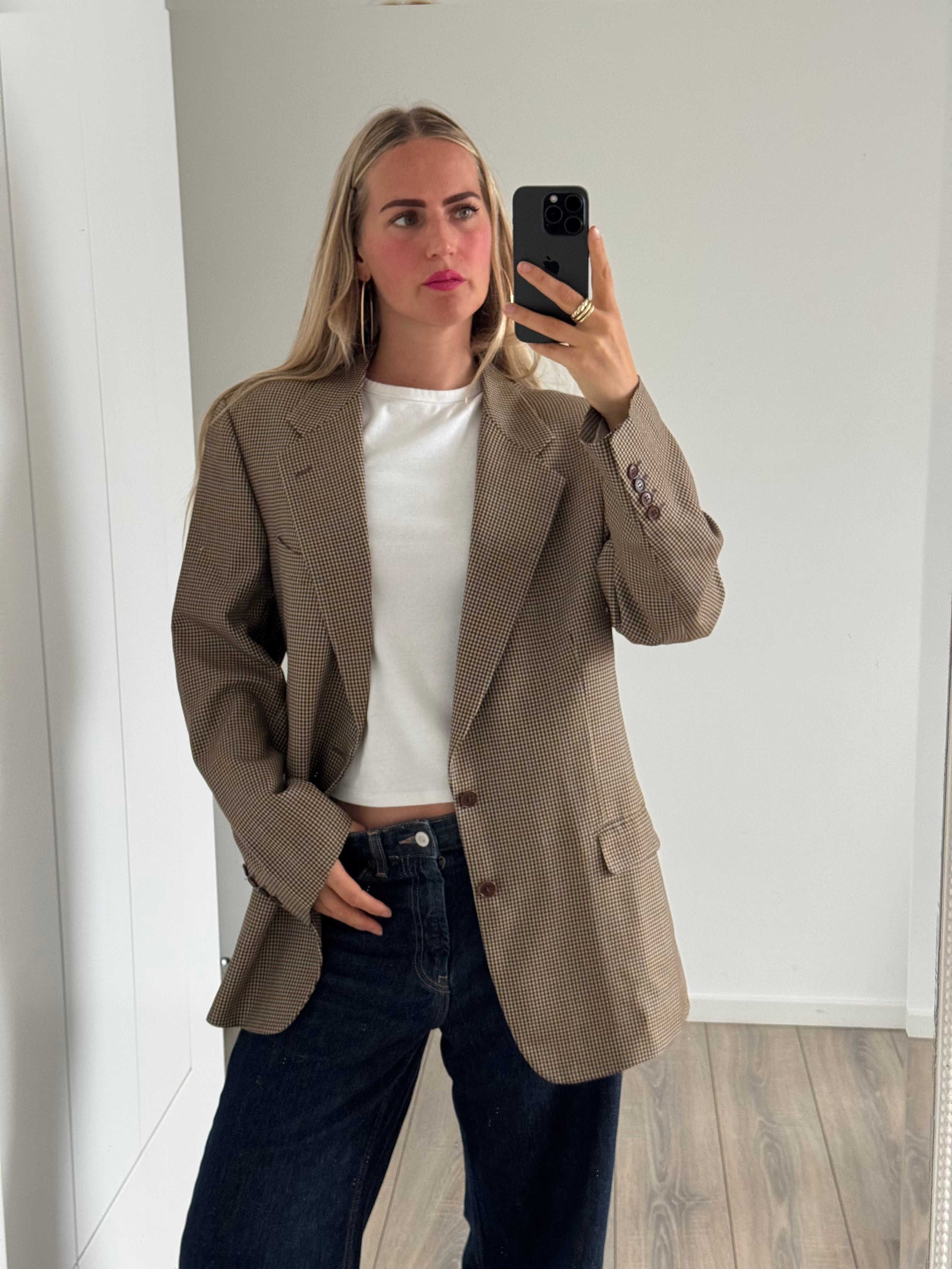 Brown Beige Checked Blazer