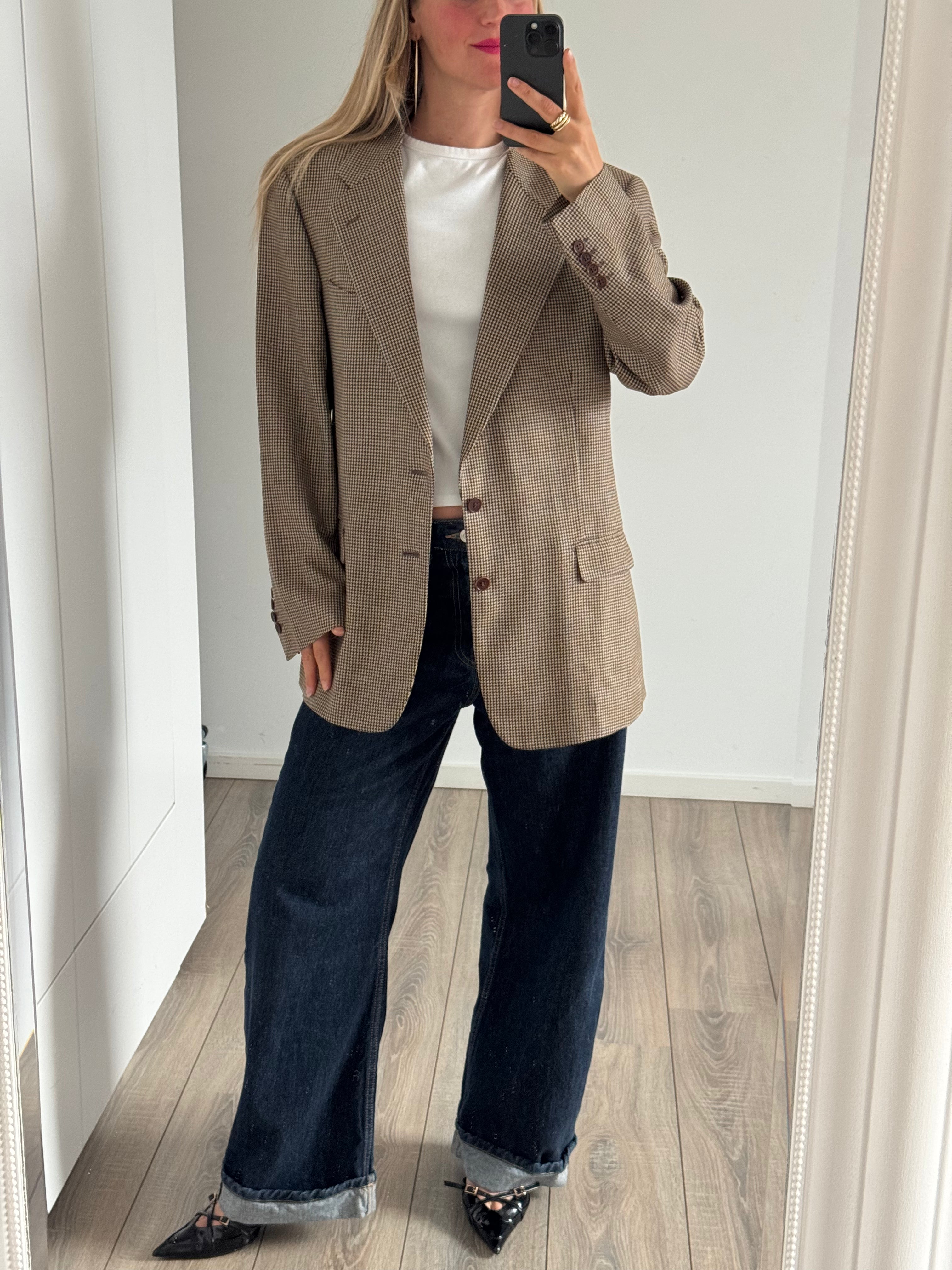 Brown Beige Checked Blazer