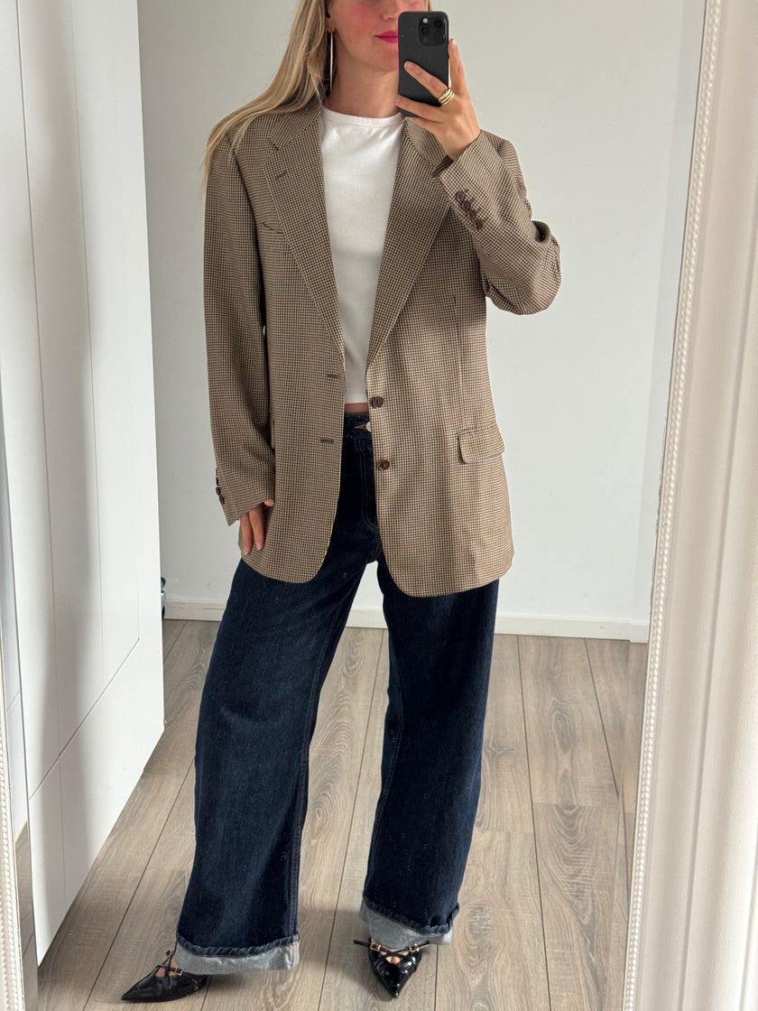 Brown Beige Checked Blazer
