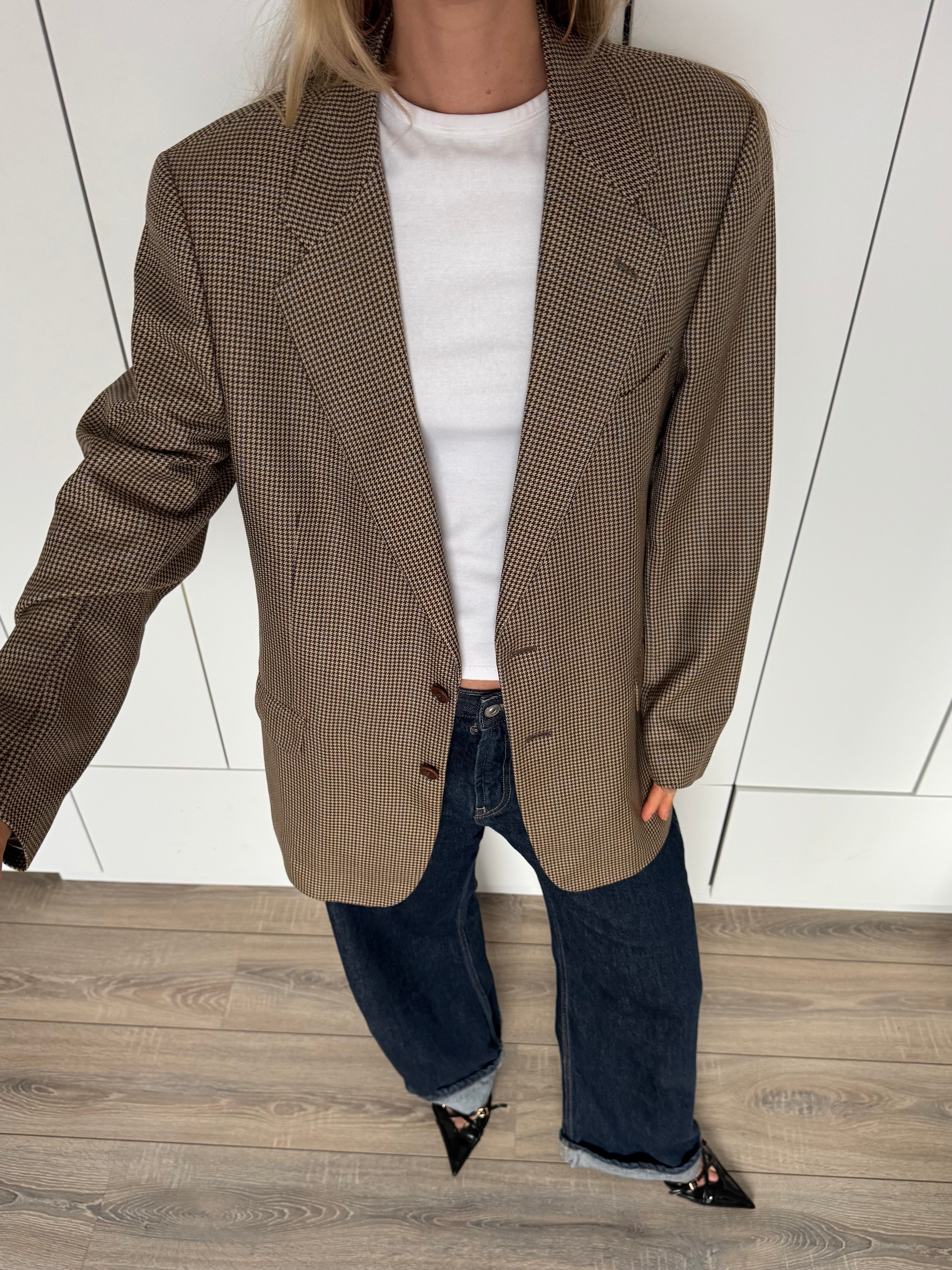 Brown Beige Checked Blazer