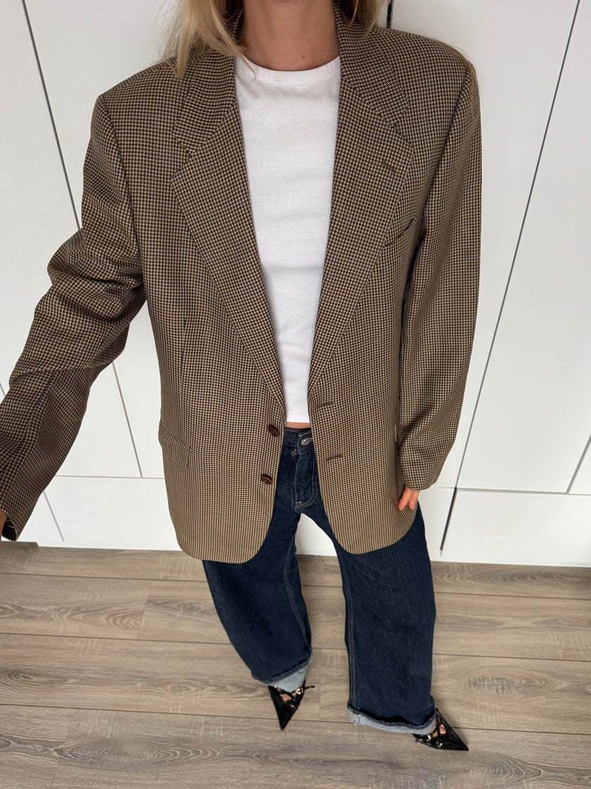 Brown Beige Checked Blazer