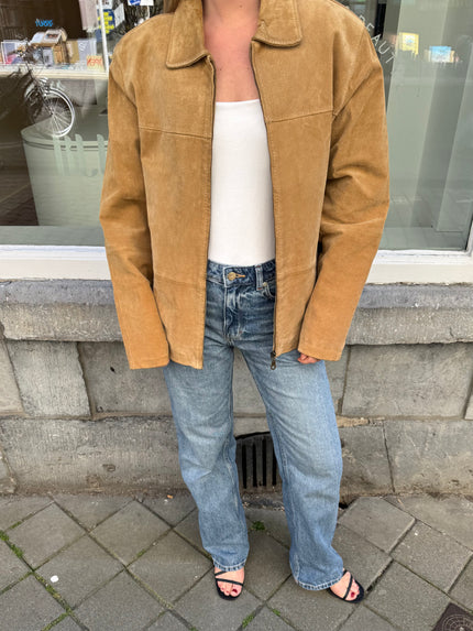 Beige Oversized Vintage Suede Jacket