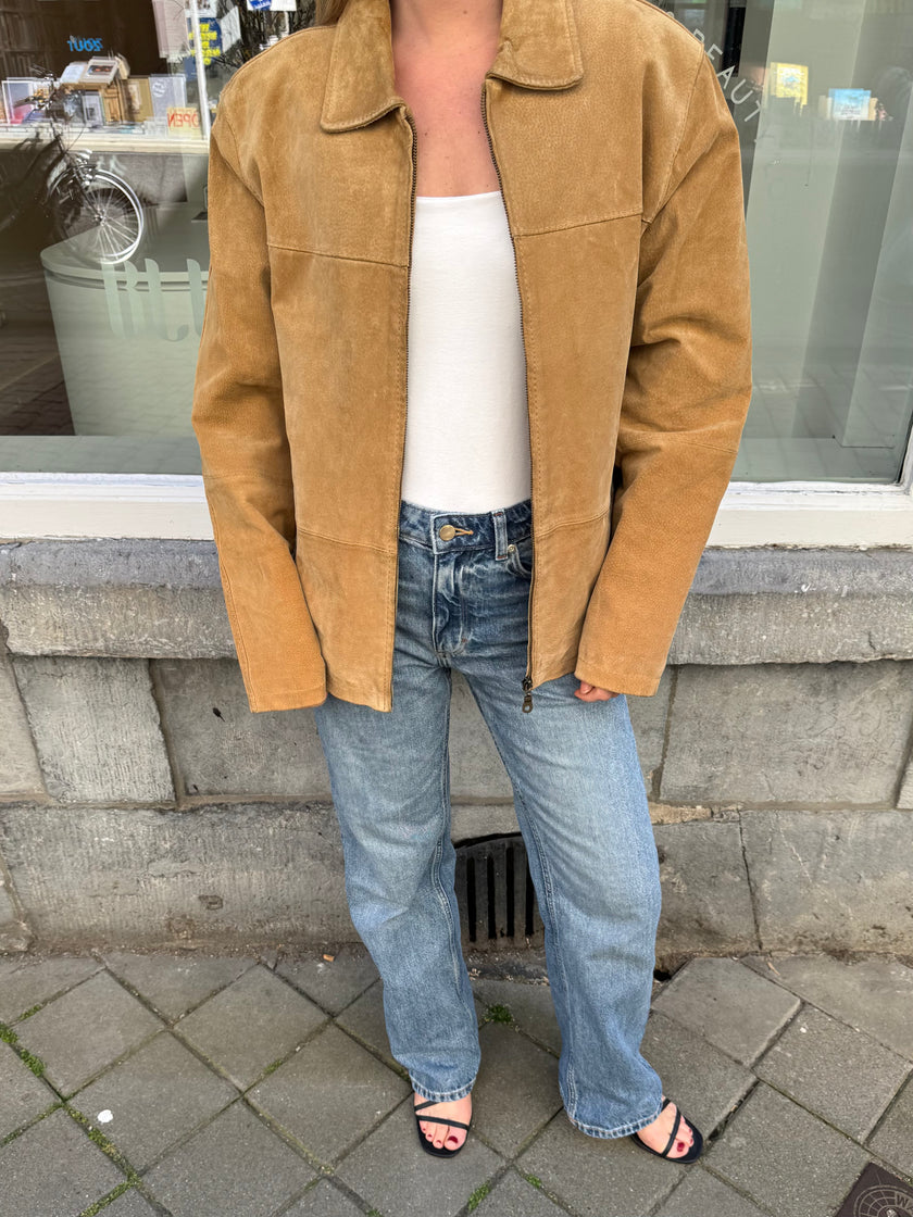 Beige Oversized Vintage Suede Jacket