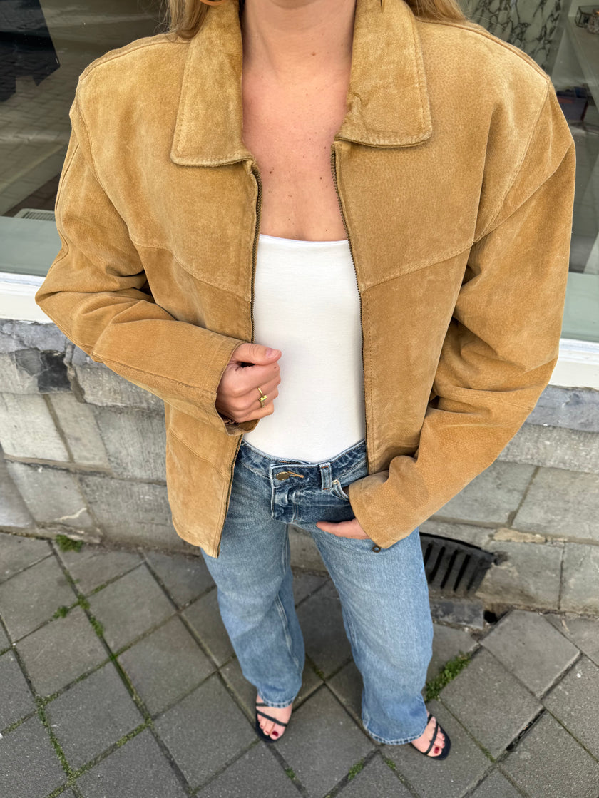 Beige Oversized Vintage Suede Jacket