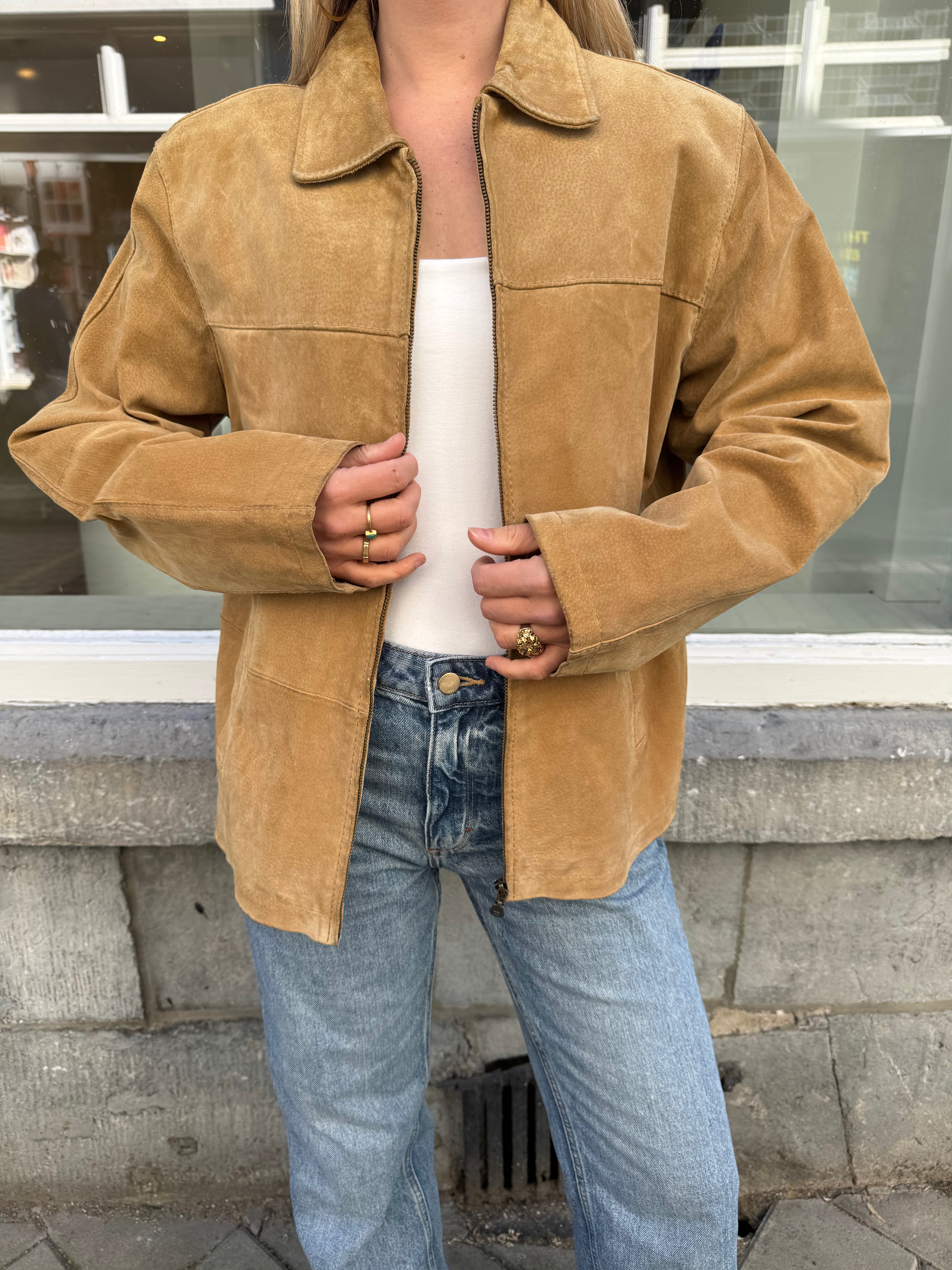 Beige Oversized Vintage Suede Jacket