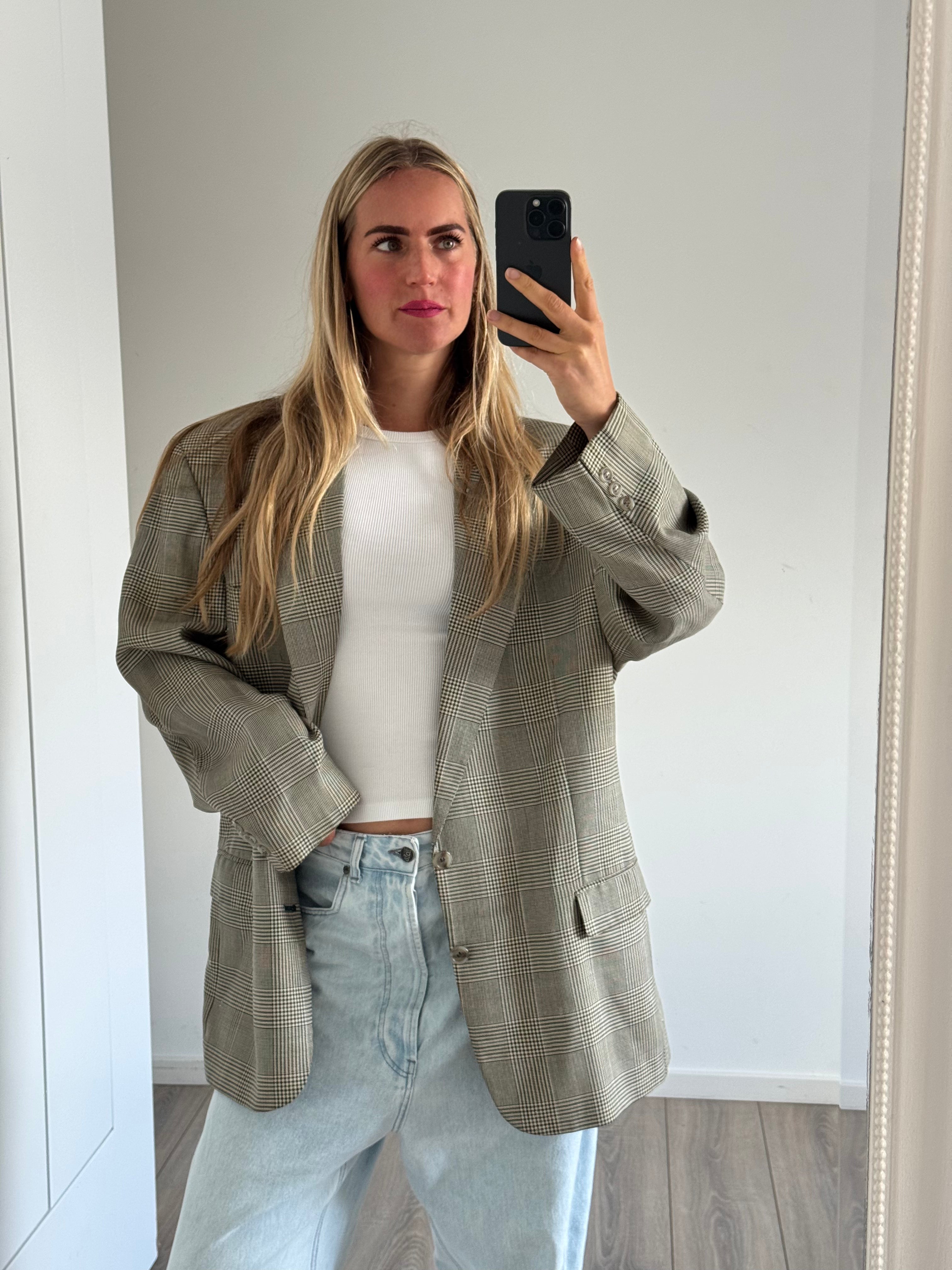 Grey Checked Grandpa Blazer