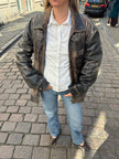 Distressed Oversized Vintage Black/Brown Leather Jacket