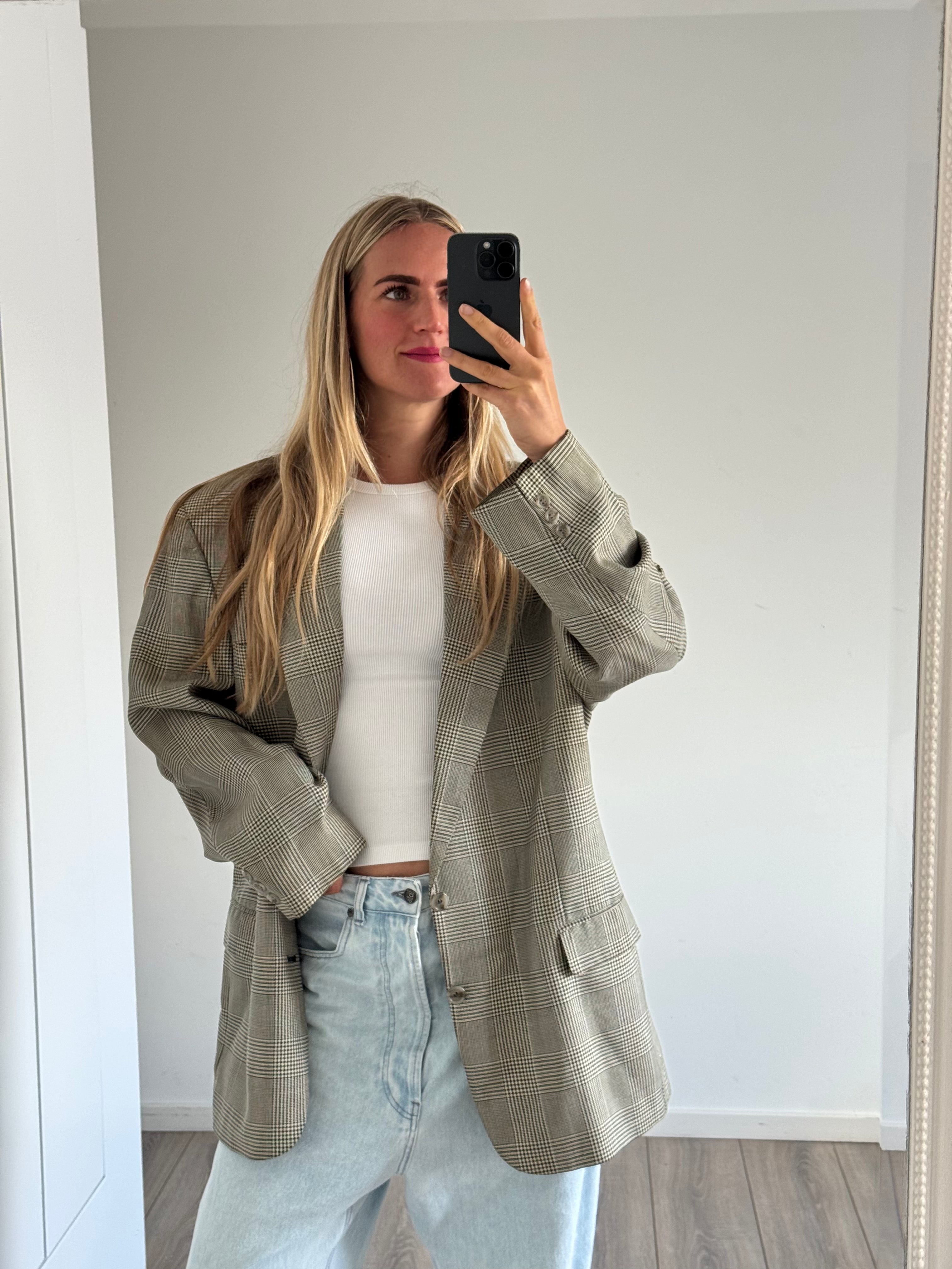 Grey Checked Grandpa Blazer