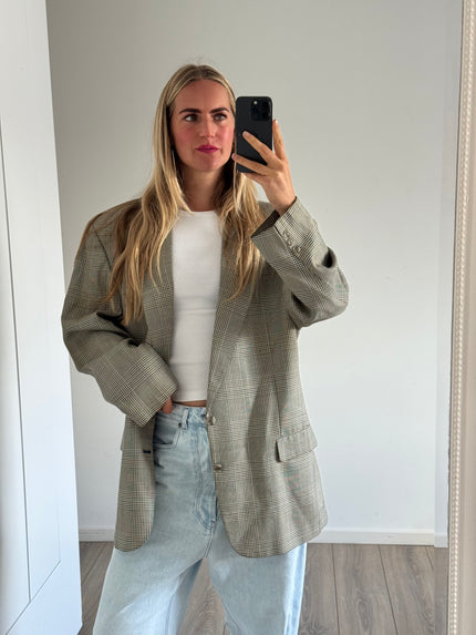 Grey Checked Grandpa Blazer